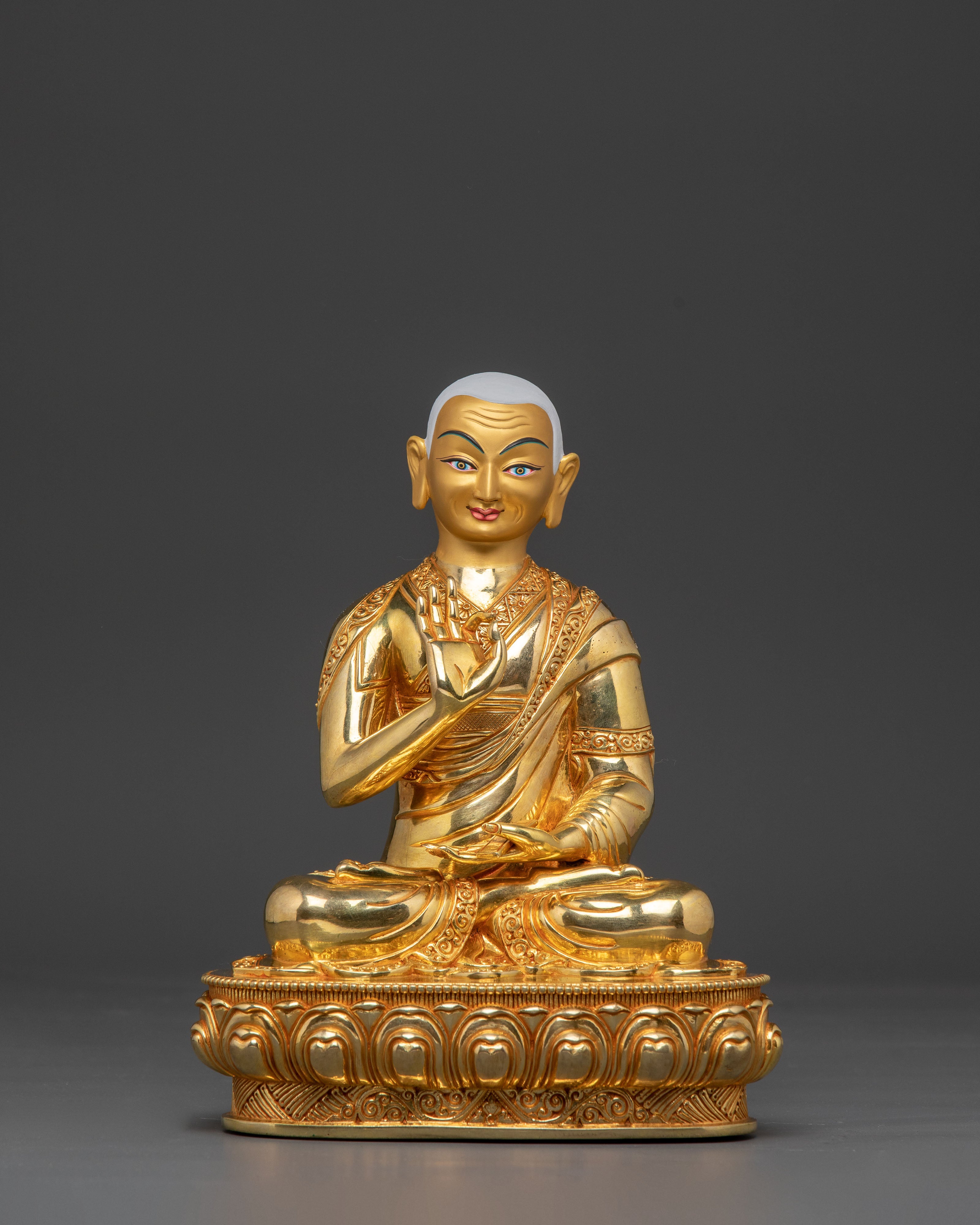 Golden Tsongkhapa Je, Gyaltsab and Khedrup Statue Set | Tibetan Buddhist Master Trio