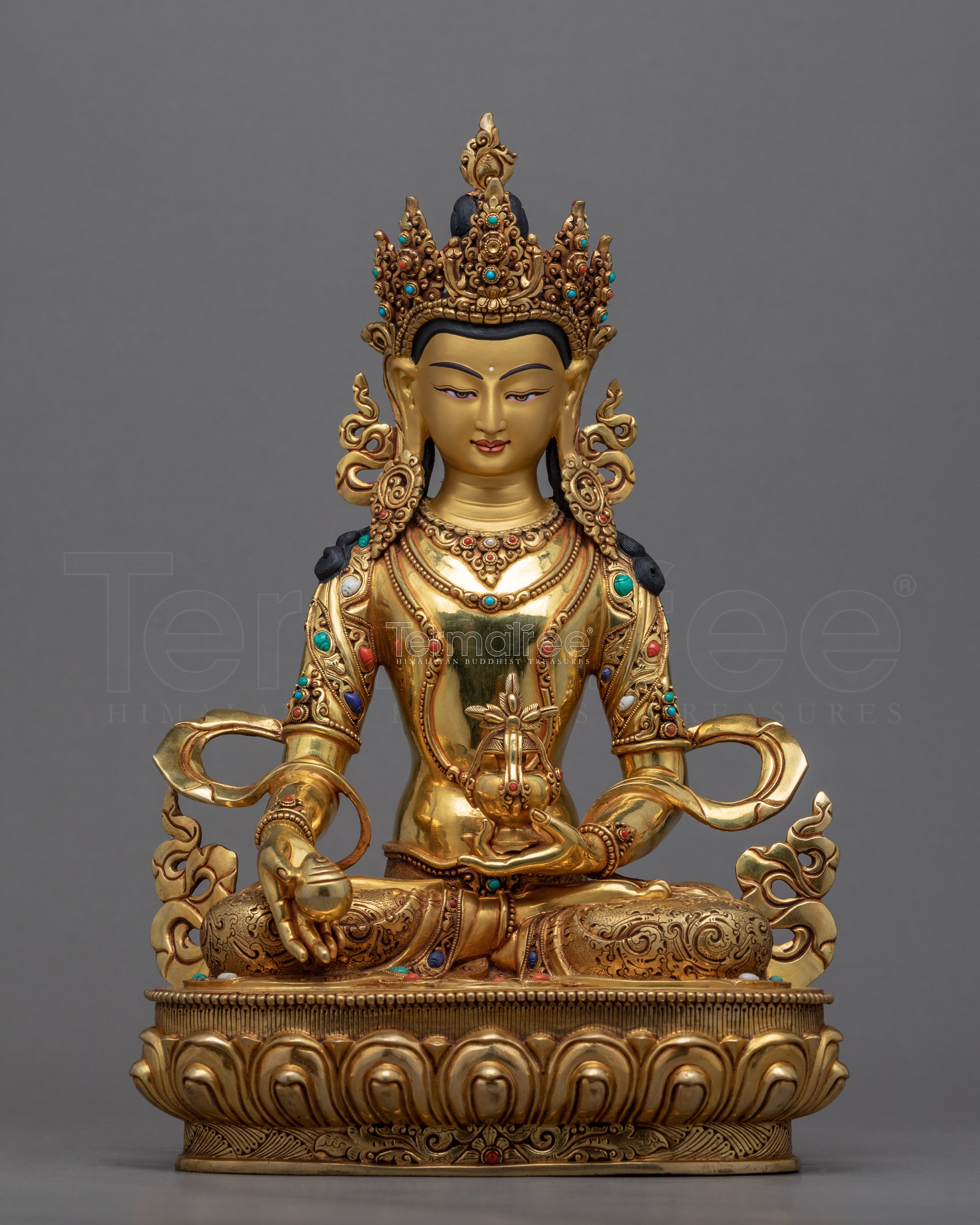 Ksitigarbha Bodhisattva Gold Gilded Statue | Tibetan Bodhisattva Gold Gilded Art