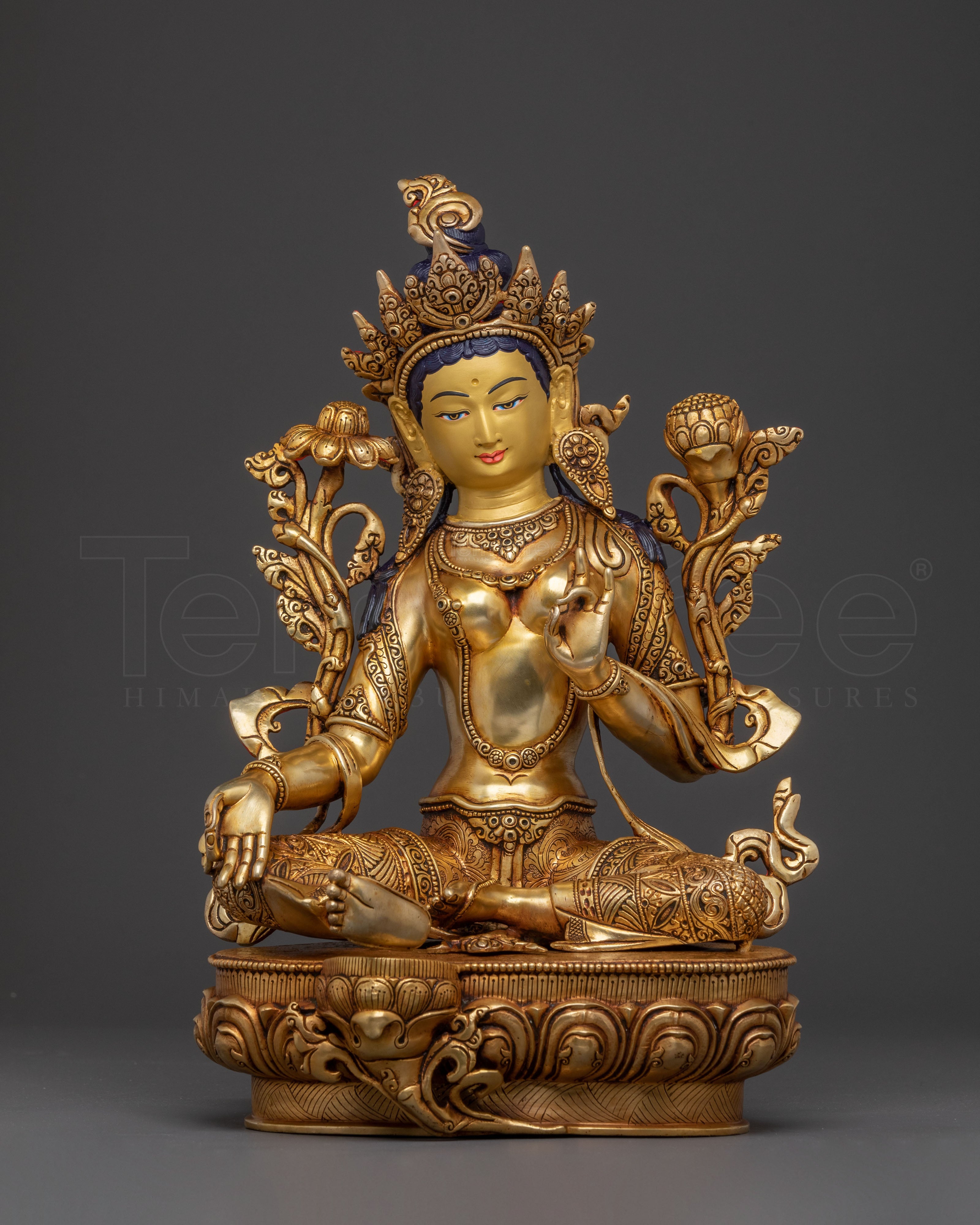 Compassionate Healing Green Tara Statue | 24k Gol Gilded Art