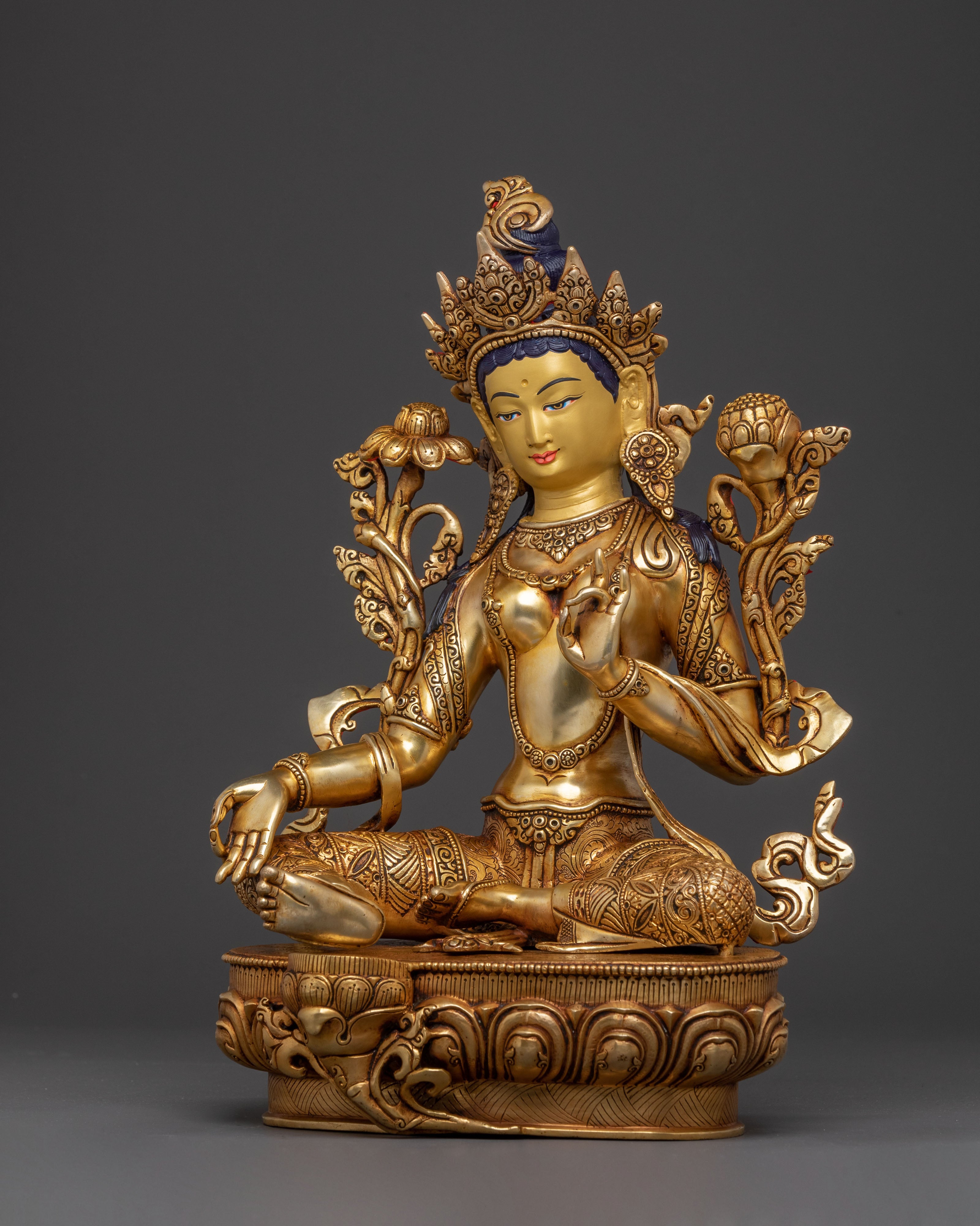 Compassionate Healing Green Tara Statue | 24k Gol Gilded Art