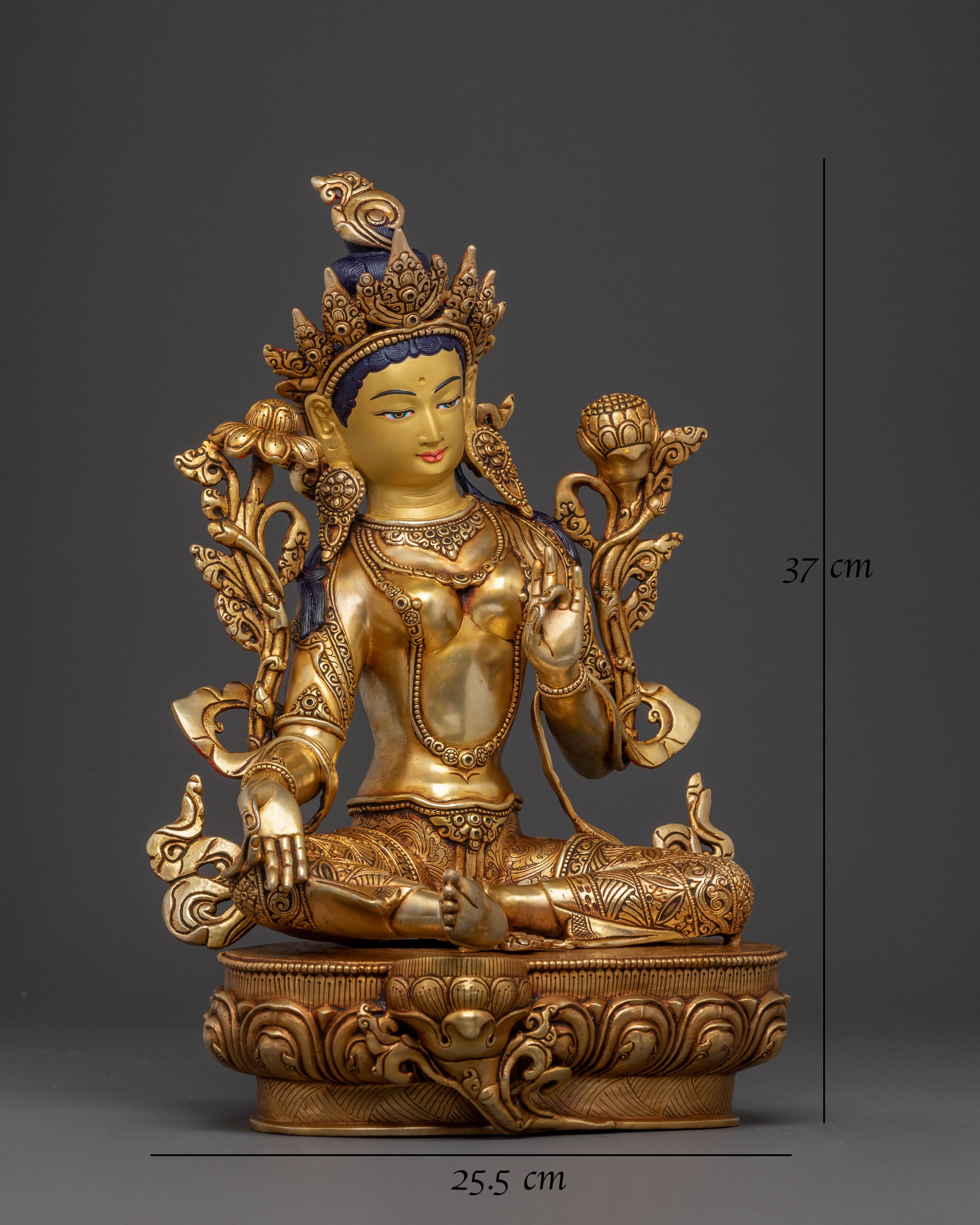 Compassionate Healing Green Tara Statue | 24k Gol Gilded Art