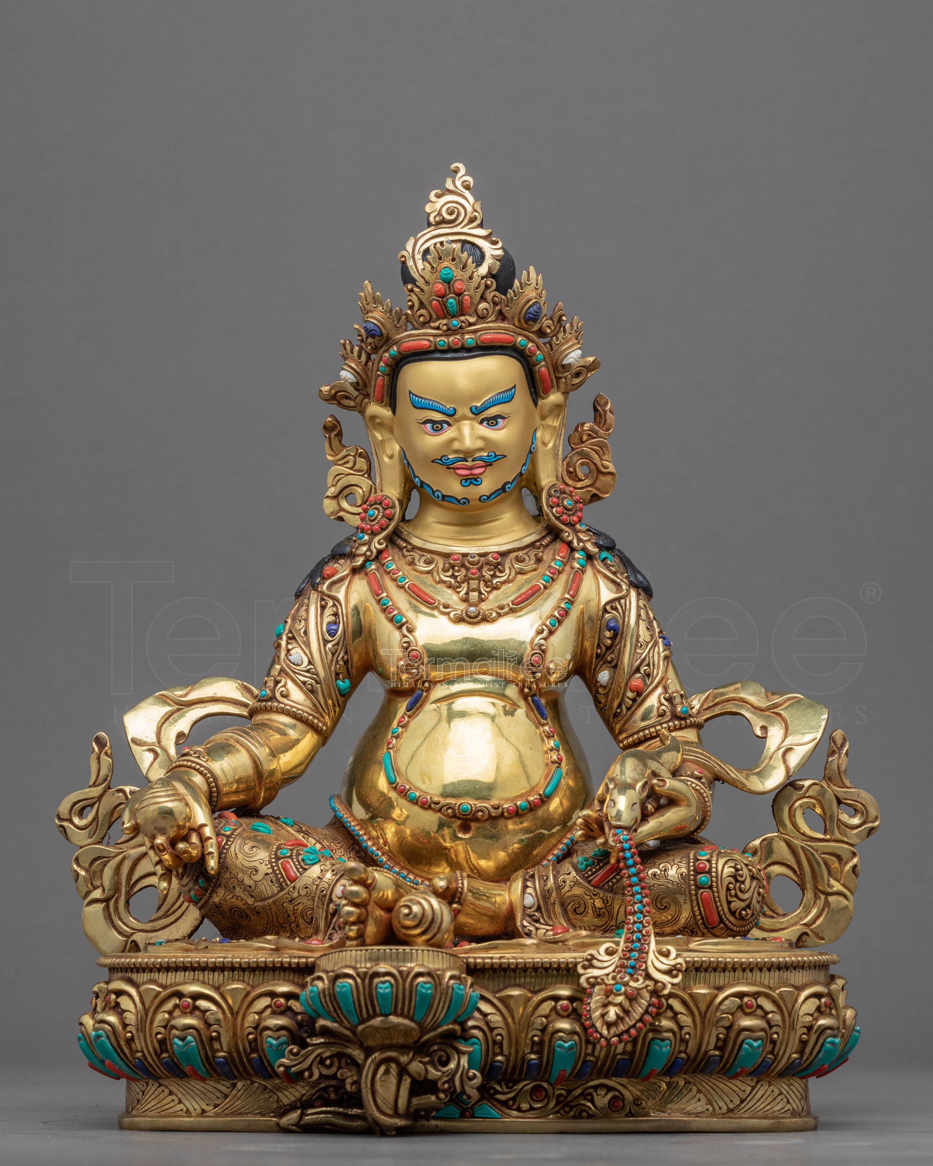 Dzambhala Empowerment Statue | Jambhala Deity Holding Jewel Spitting Mongoose Art - Termatree