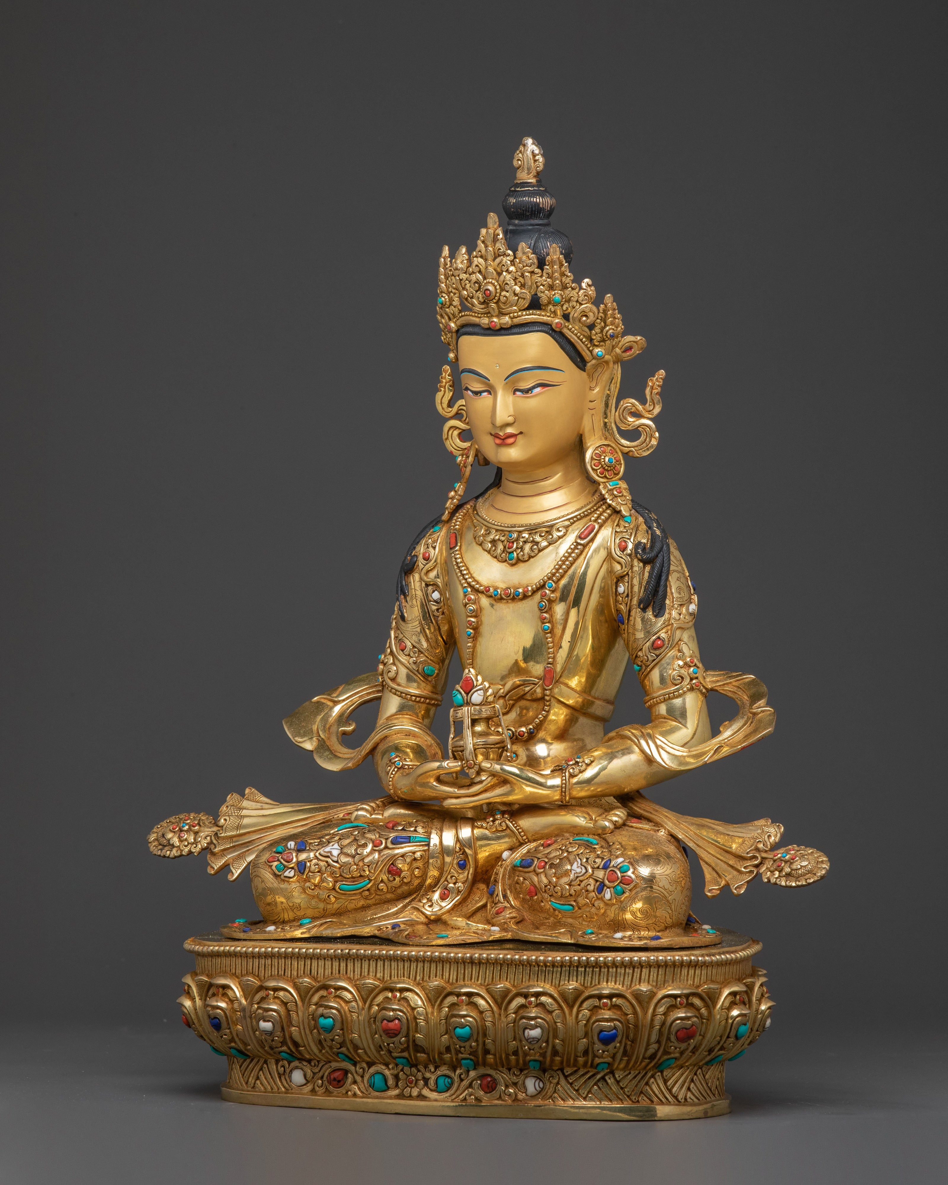 Sacred Longevity Amitayus Sculpture – Hand-Gilded Art