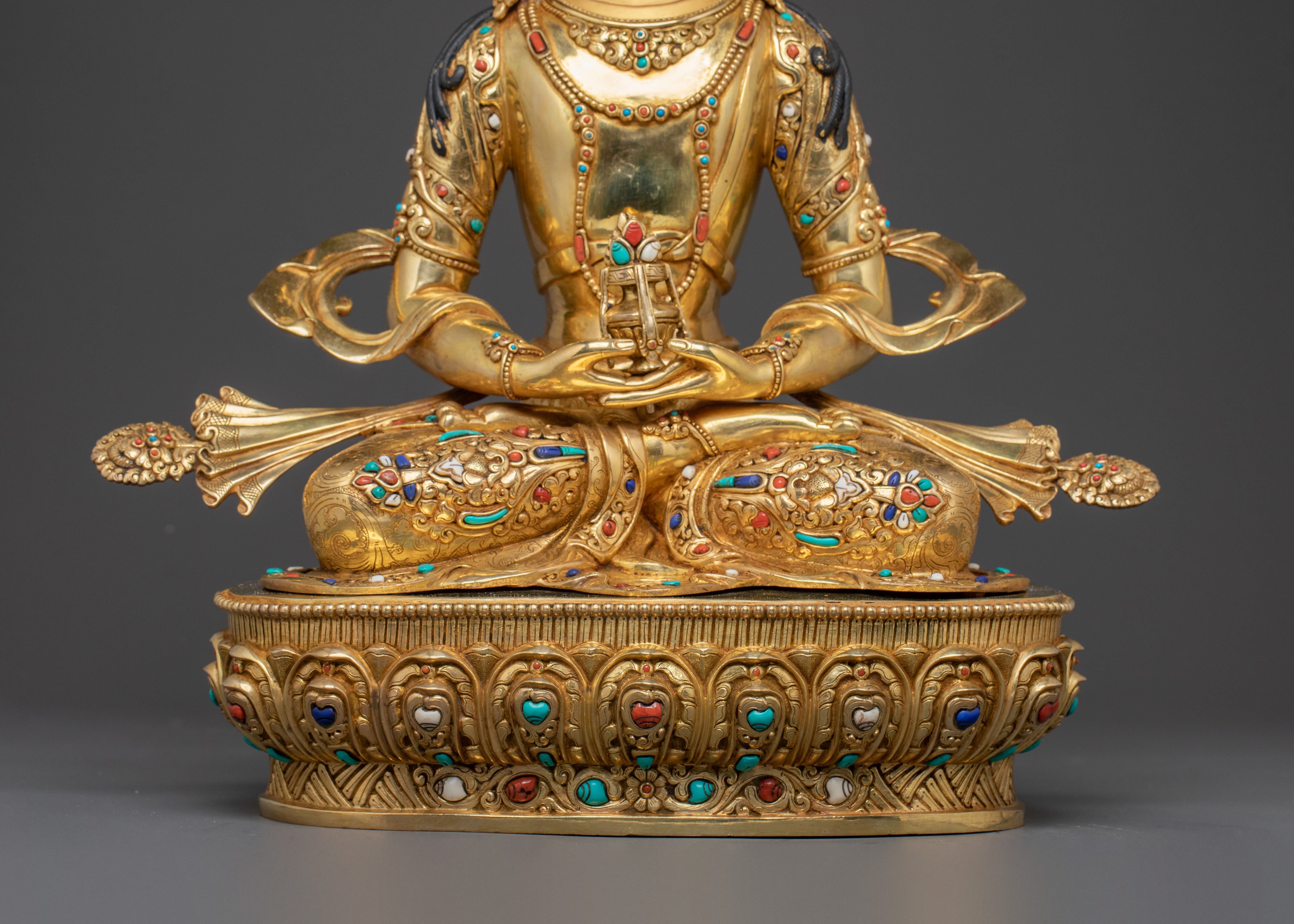 Sacred Longevity Amitayus Sculpture – Hand-Gilded Art