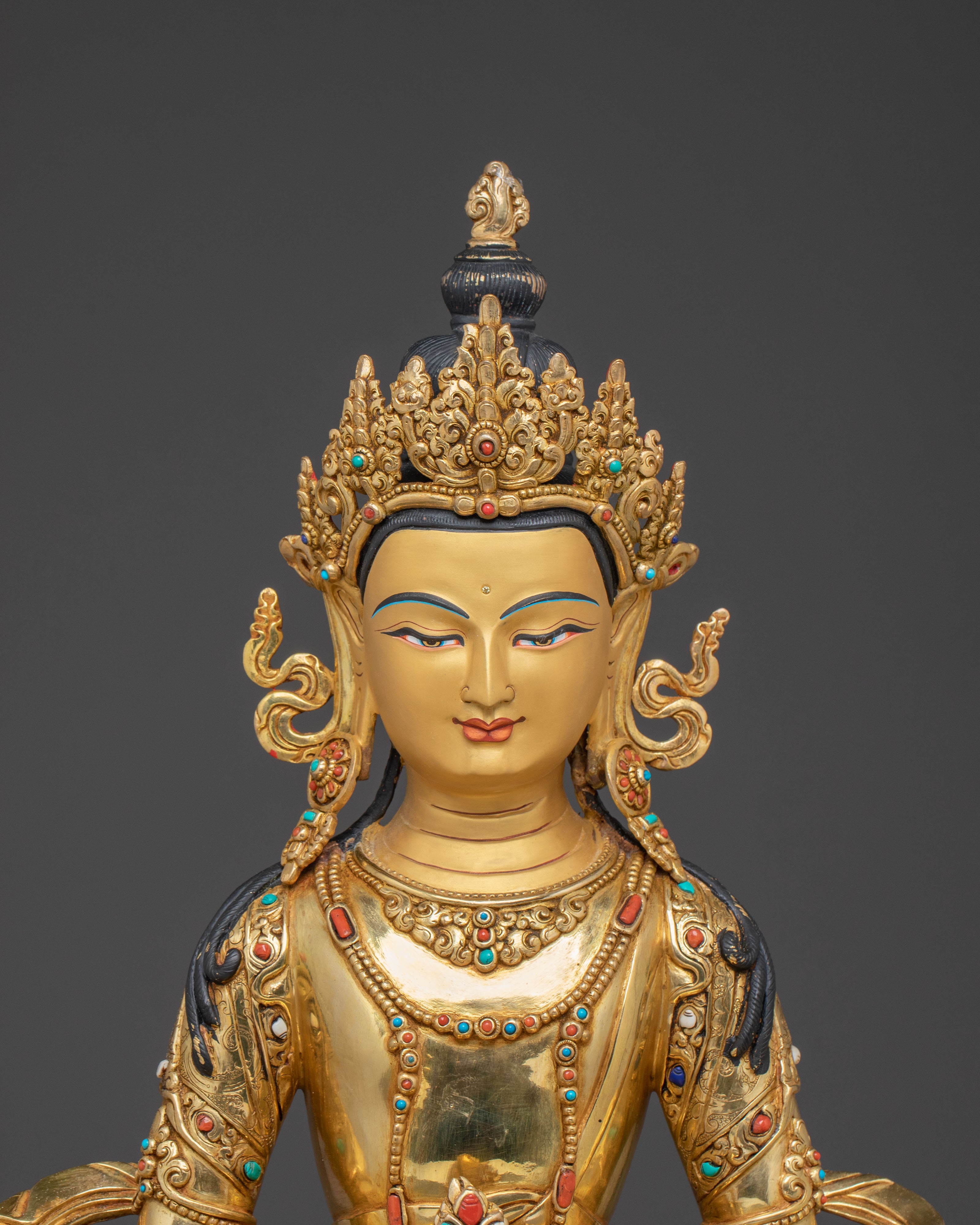 Sacred Longevity Amitayus Sculpture – Hand-Gilded Art
