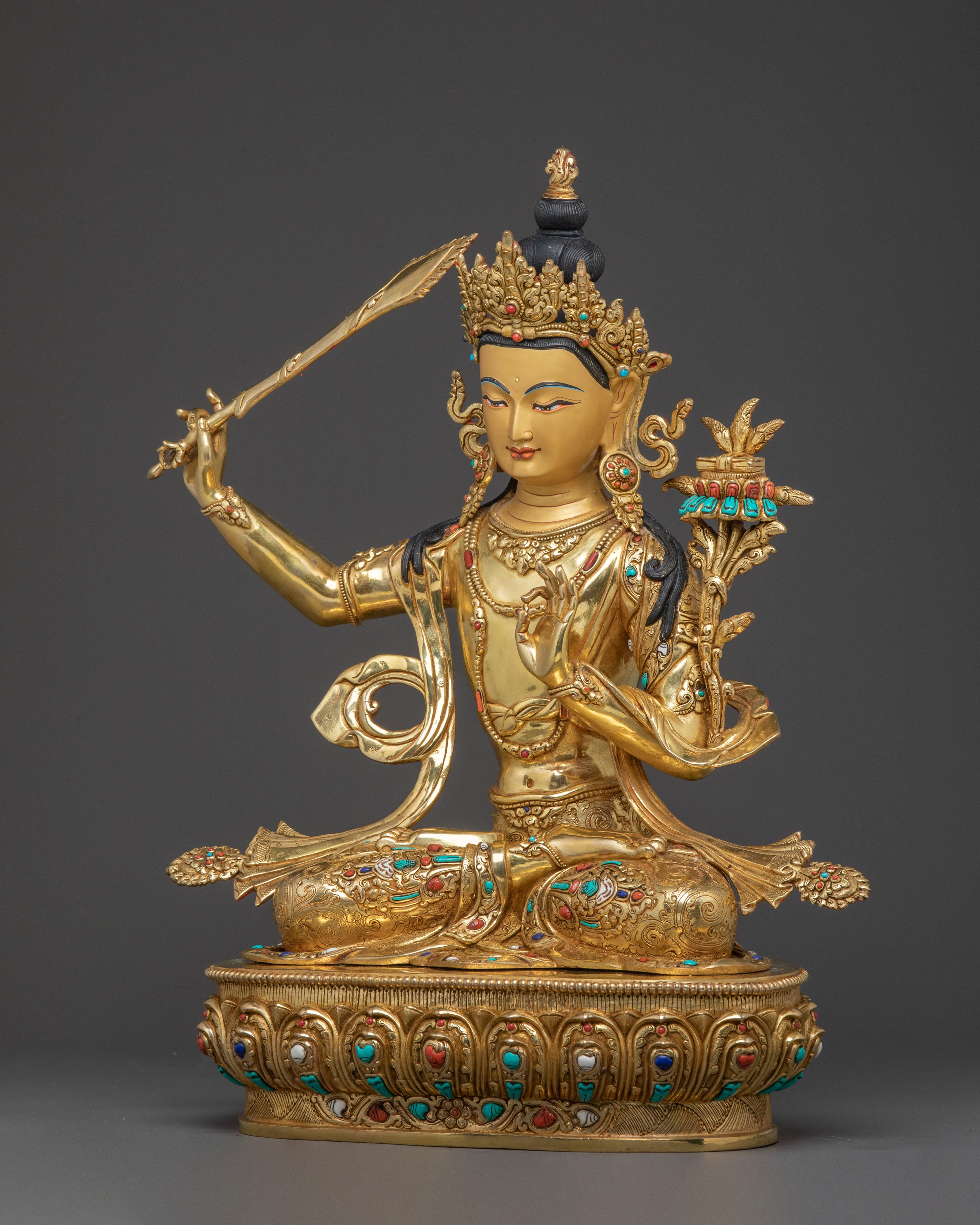 Manjushri Golden Statue: Meditational Decor
