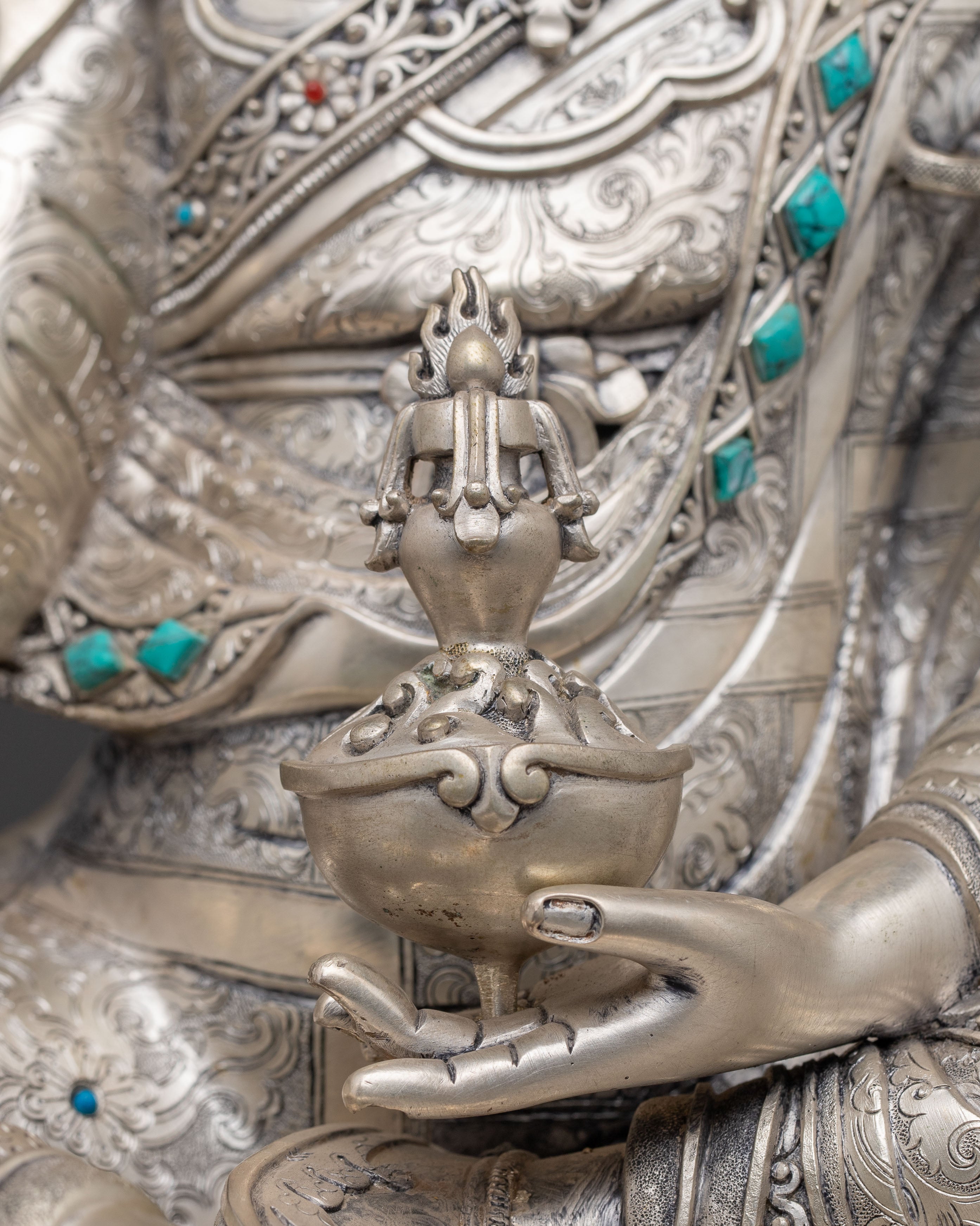 Silver Guru Rinpoche Statue | Tantric Master Padmasambhava