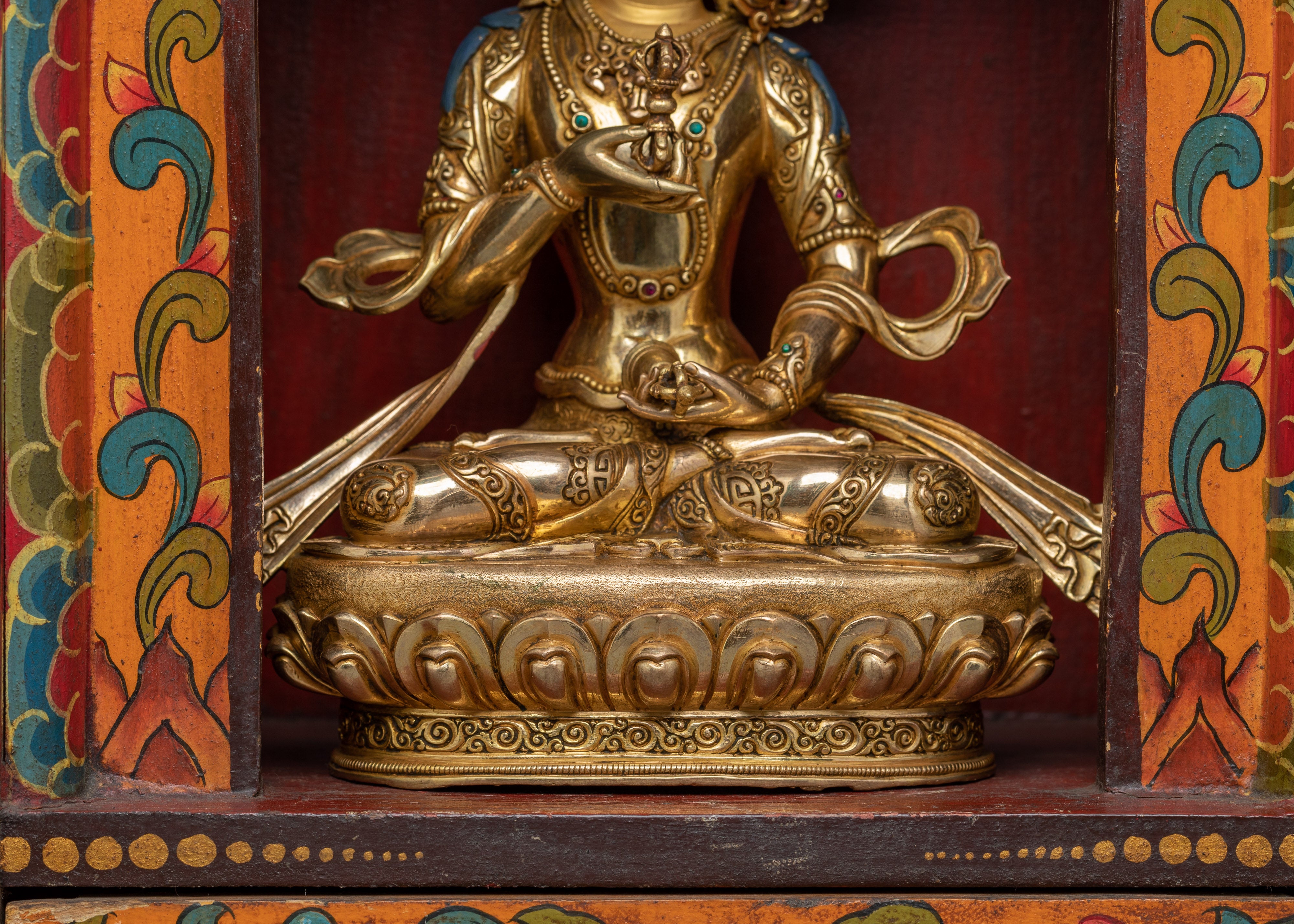 Spiritual Statue of Vajrasattva in Altar Box – 24K Gold Gilded Tibetan Purification Deity