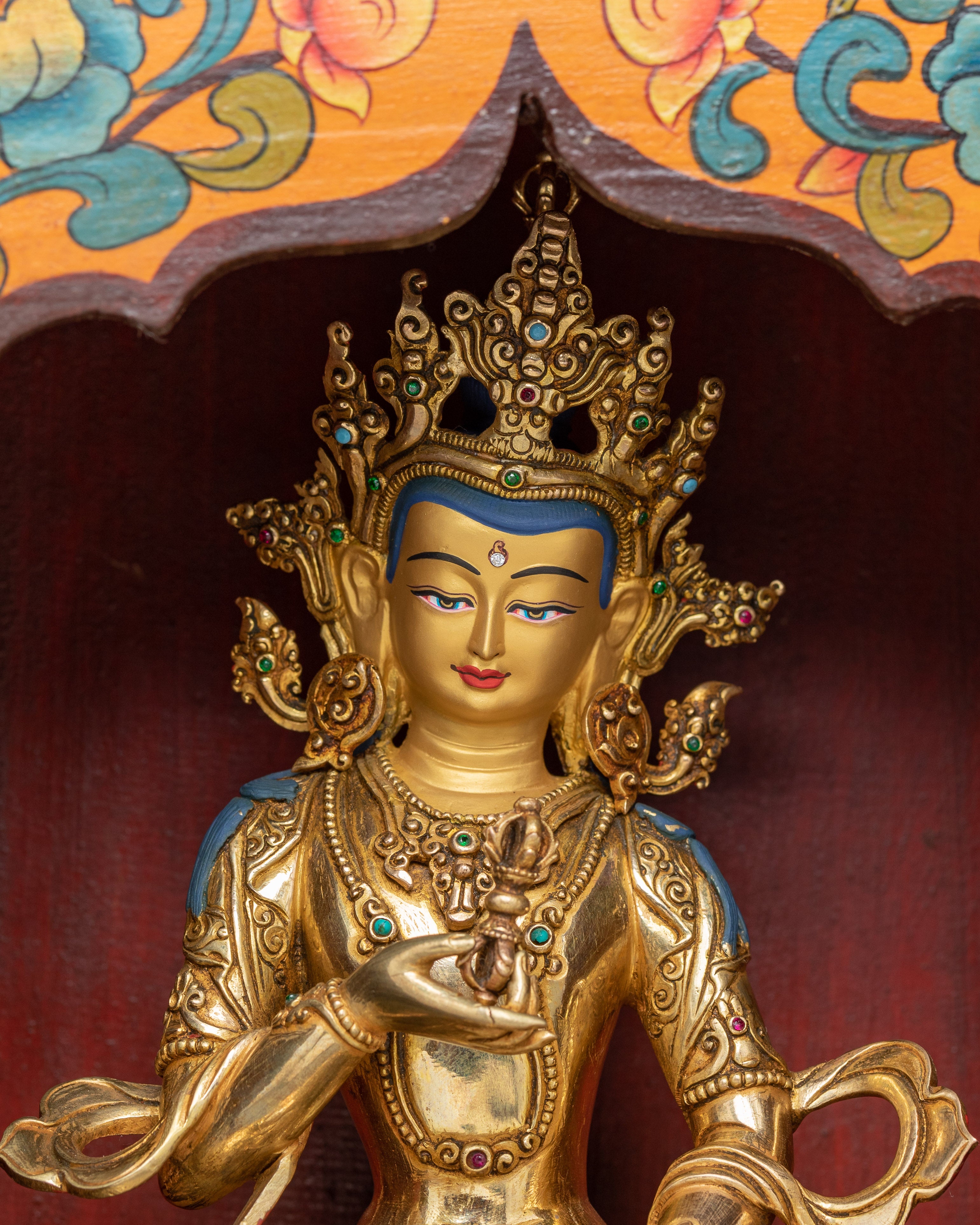 Spiritual Statue of Vajrasattva in Altar Box – 24K Gold Gilded Tibetan Purification Deity