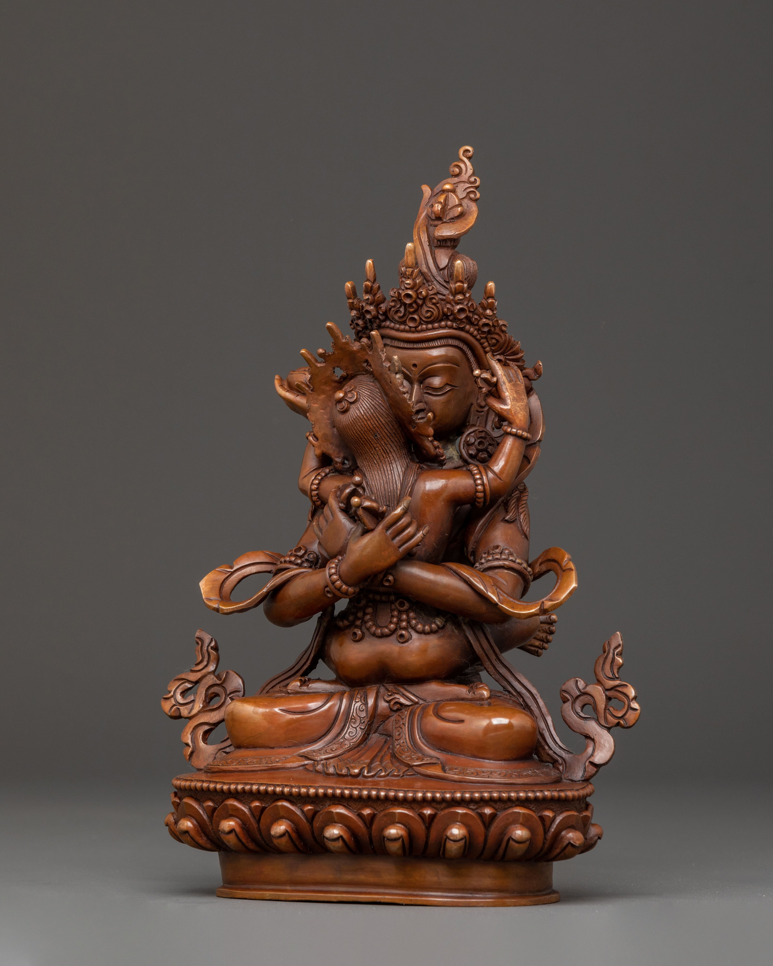 Statue of Buddha Vajradhara with Consort: Oxidized Copper Masterpiece