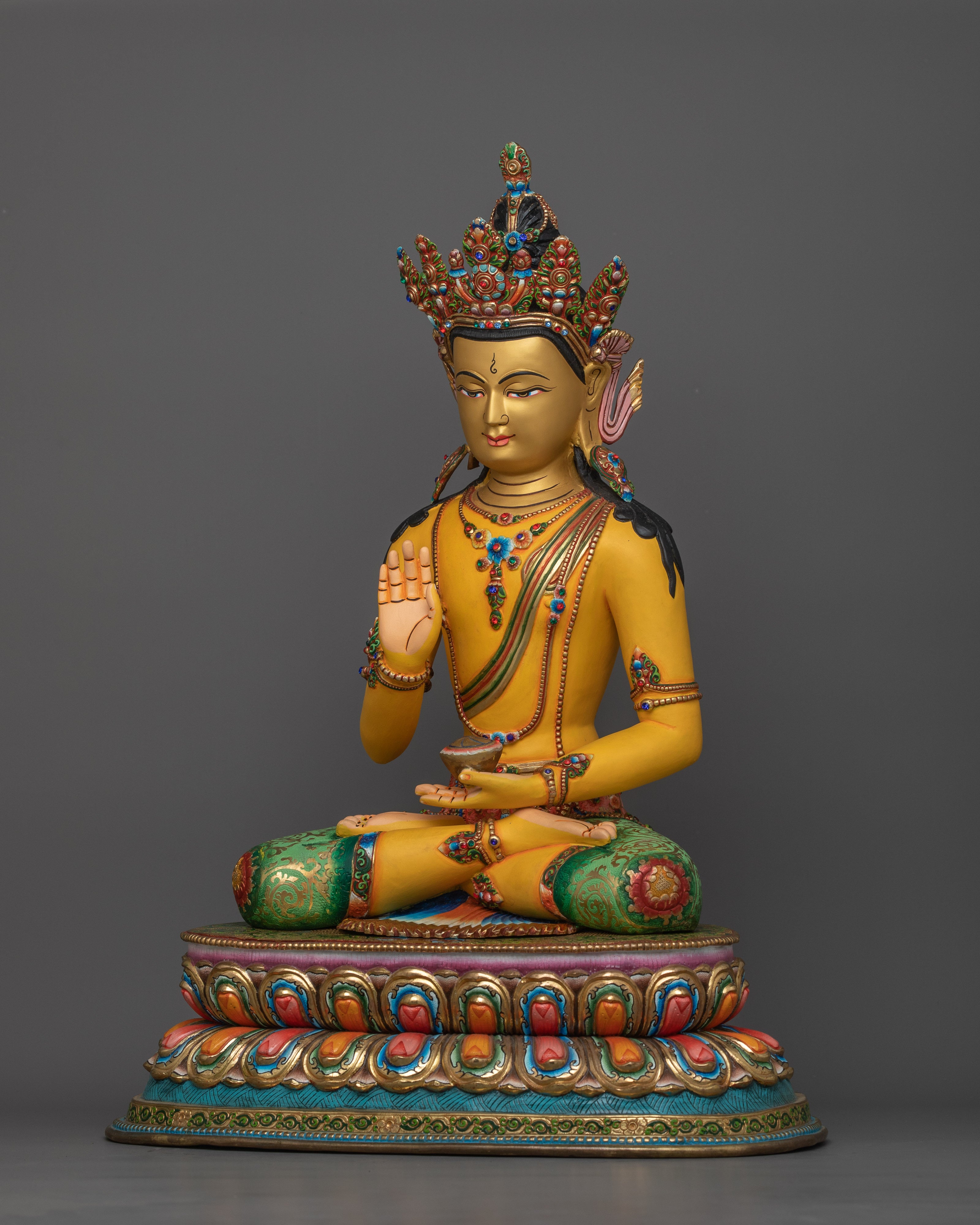 Amoghasiddhi Buddha Statue | 24K Gold Painted on Face | Sacred Copper Sculpture