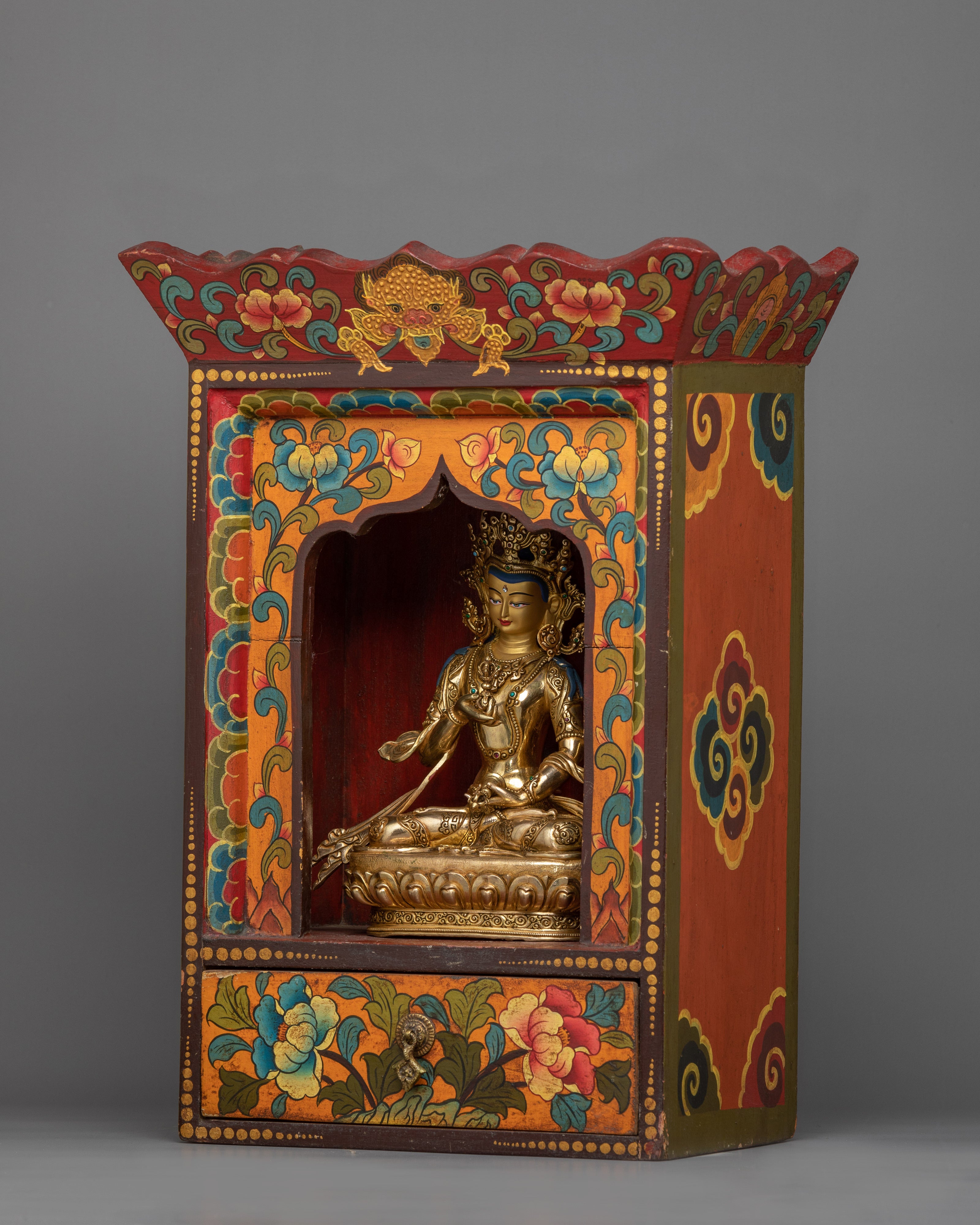 Spiritual Statue of Vajrasattva in Altar Box – 24K Gold Gilded Tibetan Purification Deity