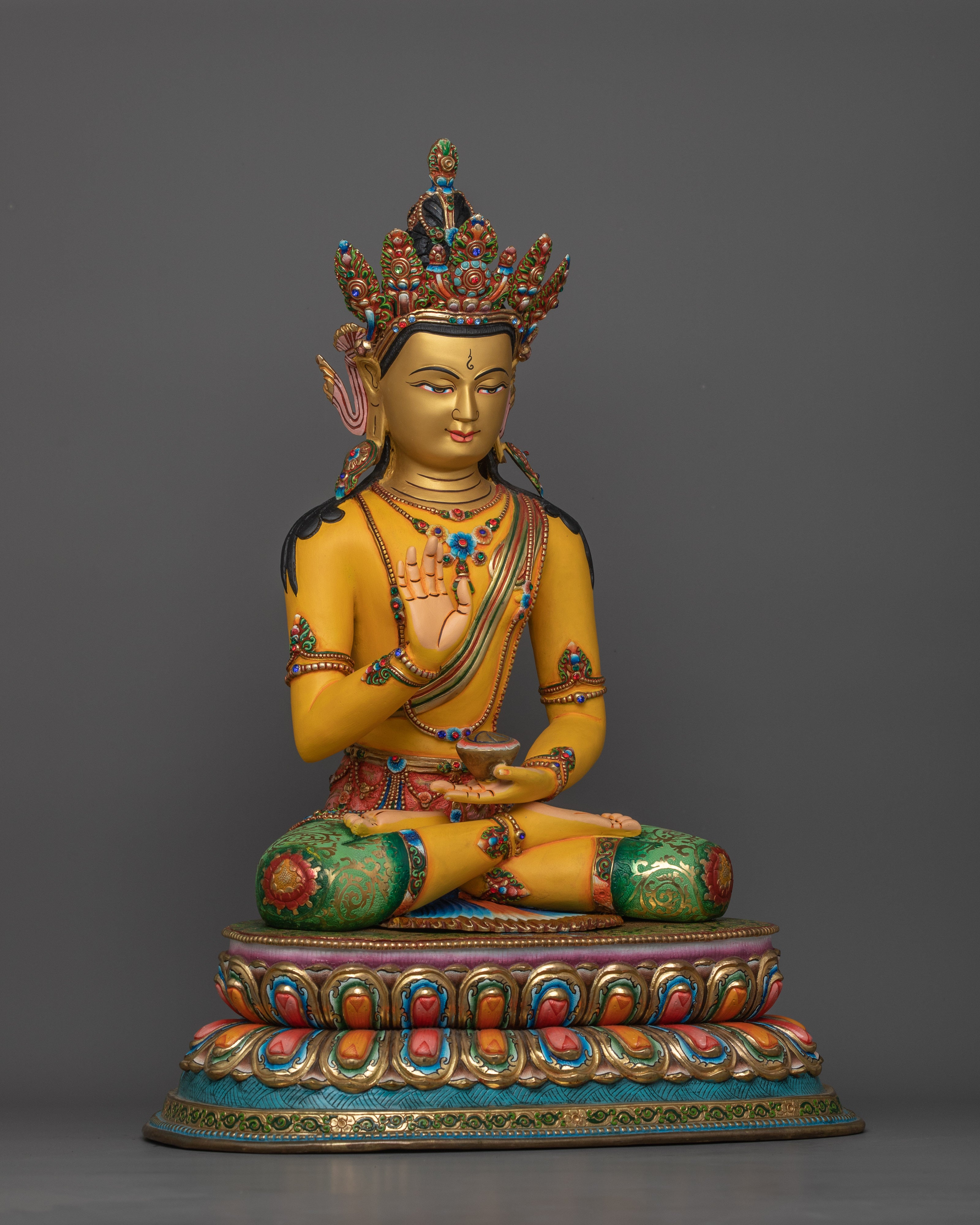 Amoghasiddhi Buddha Statue | 24K Gold Painted on Face | Sacred Copper Sculpture
