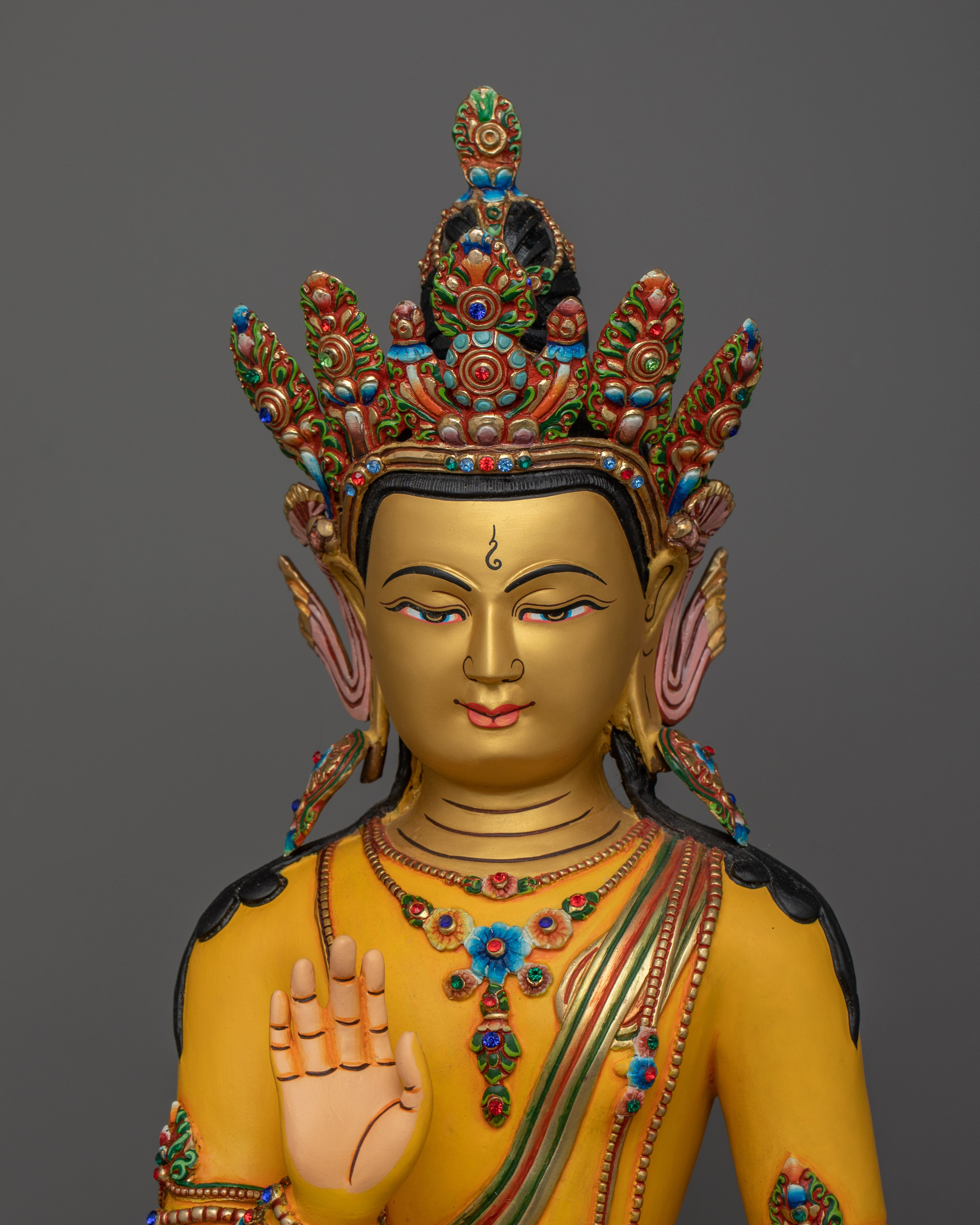 Amoghasiddhi Buddha Statue | 24K Gold Painted on Face | Sacred Copper Sculpture