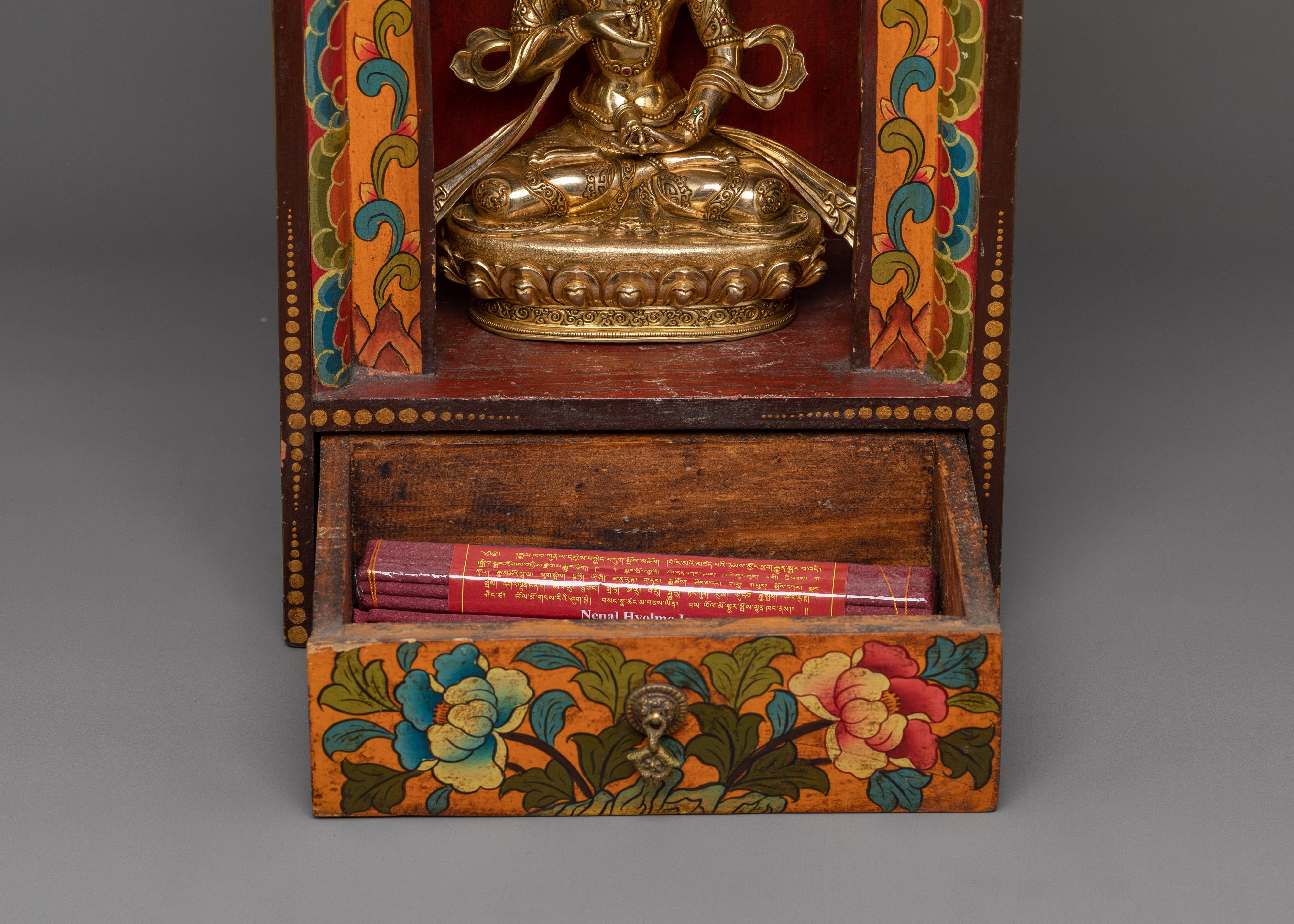 Spiritual Statue of Vajrasattva in Altar Box – 24K Gold Gilded Tibetan Purification Deity