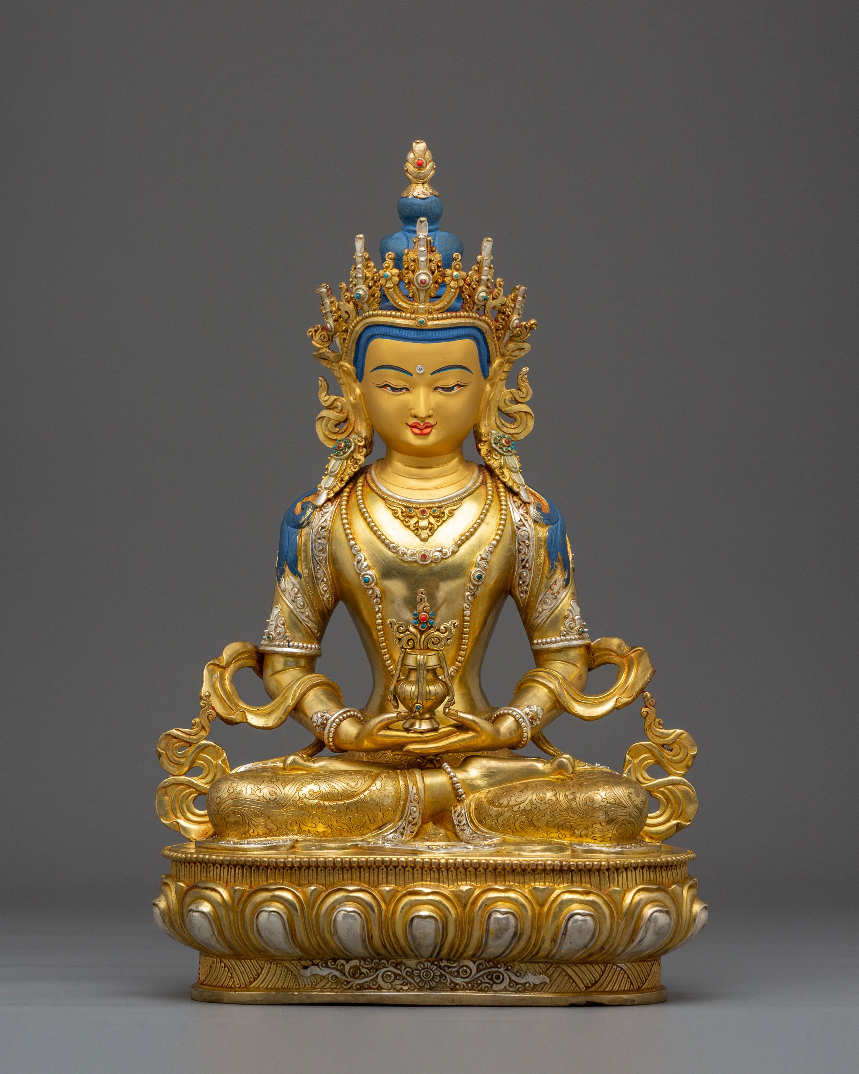 Sacred Golden Amitayus Statue: Handcrafted Tibetan Statue