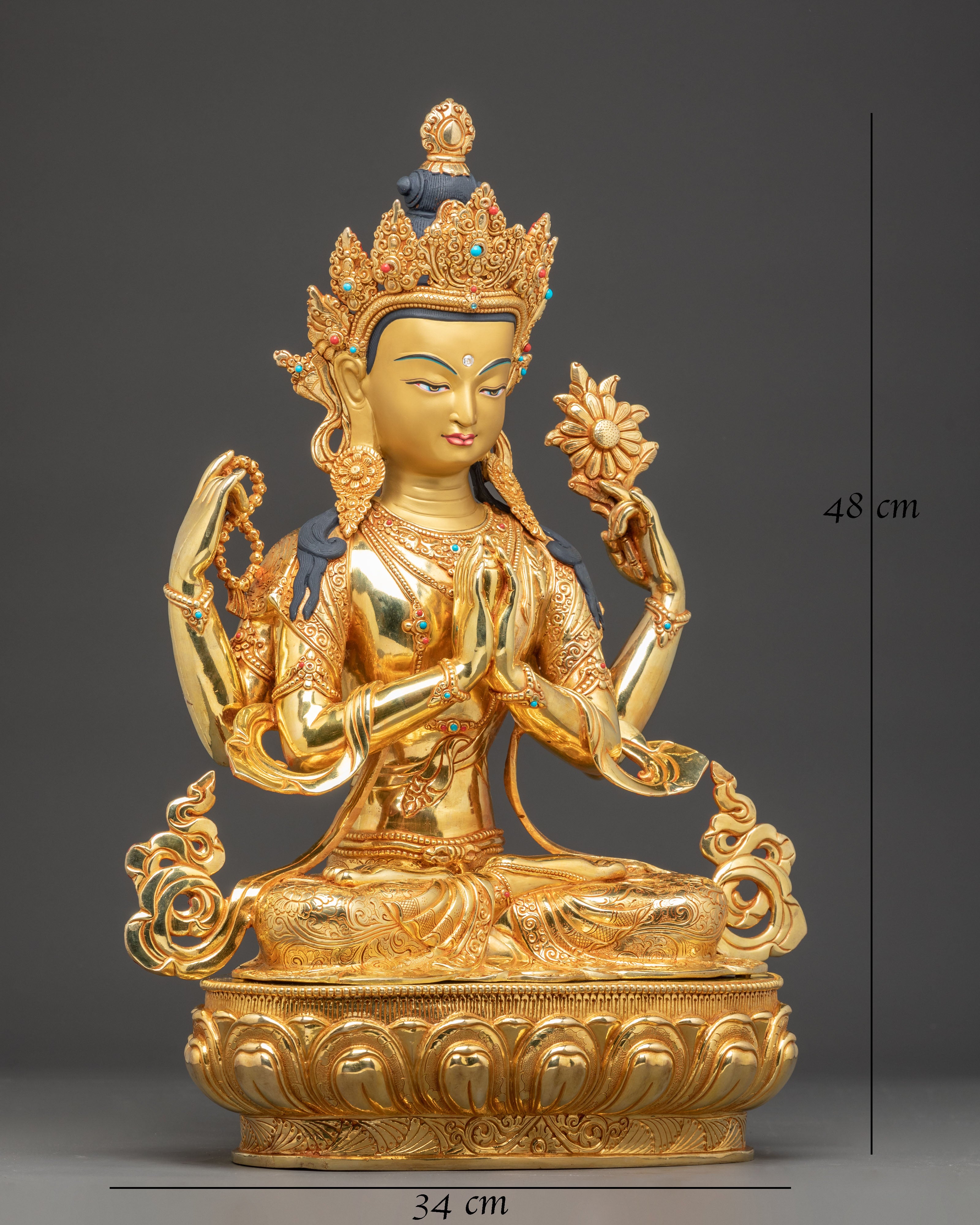 Handmade Golden Statue of Four-Armed Chenrezig