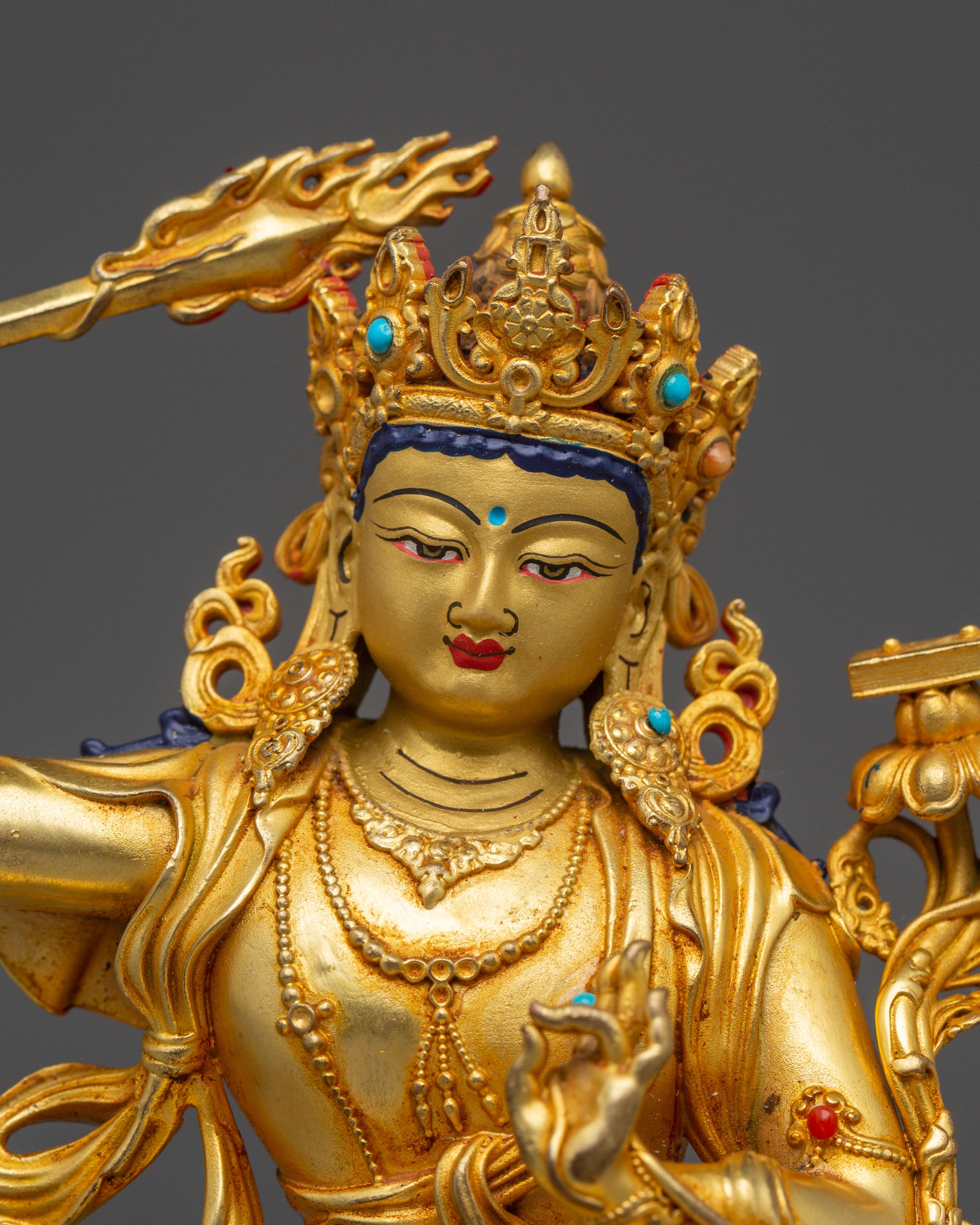 Machine-Made Golden Statue of Manjushri Bodhisattva | Symbol of Wisdom