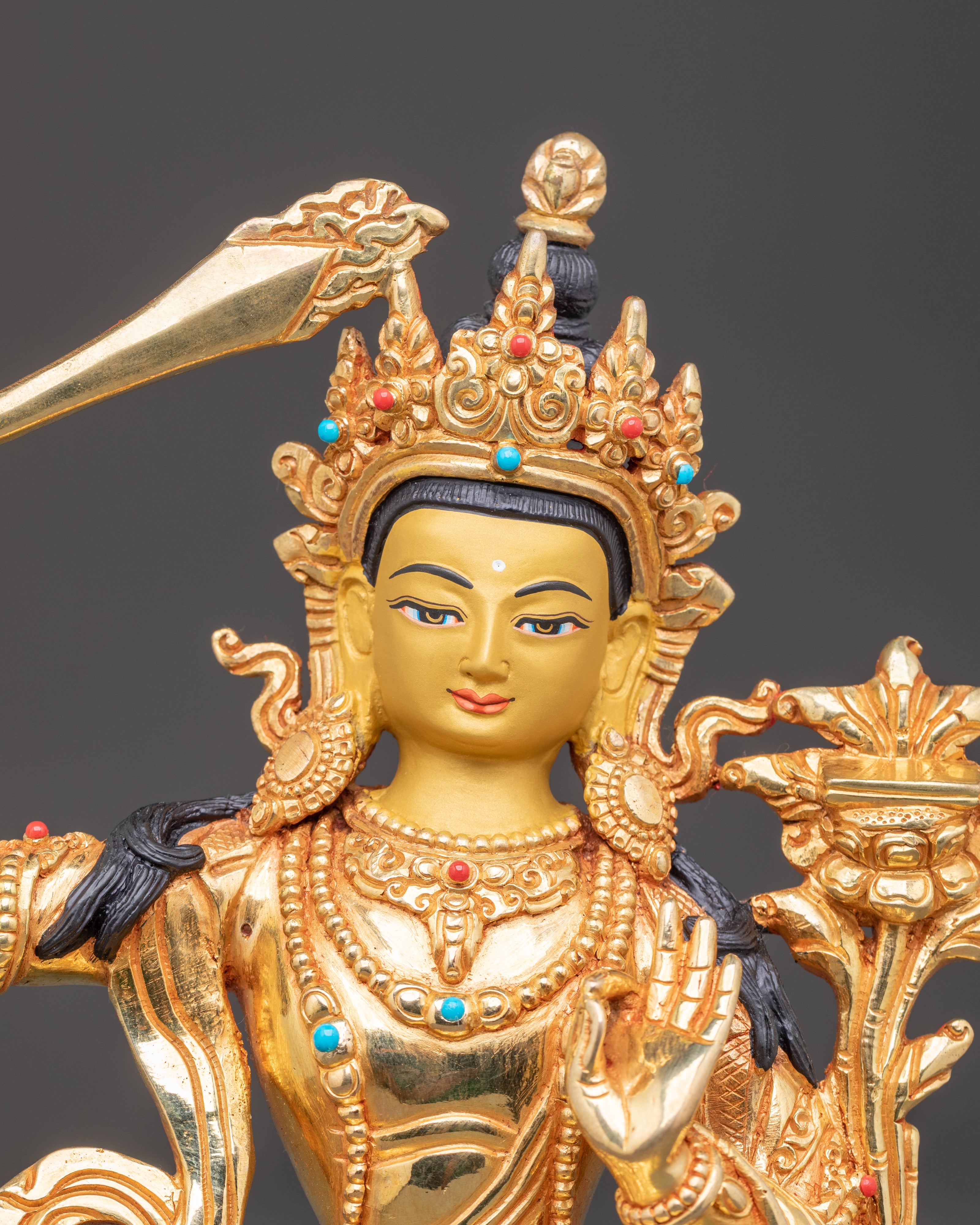Handcrafted Copper Art of Bodhisattva Manjushri | Tibetan Buddhist Deity