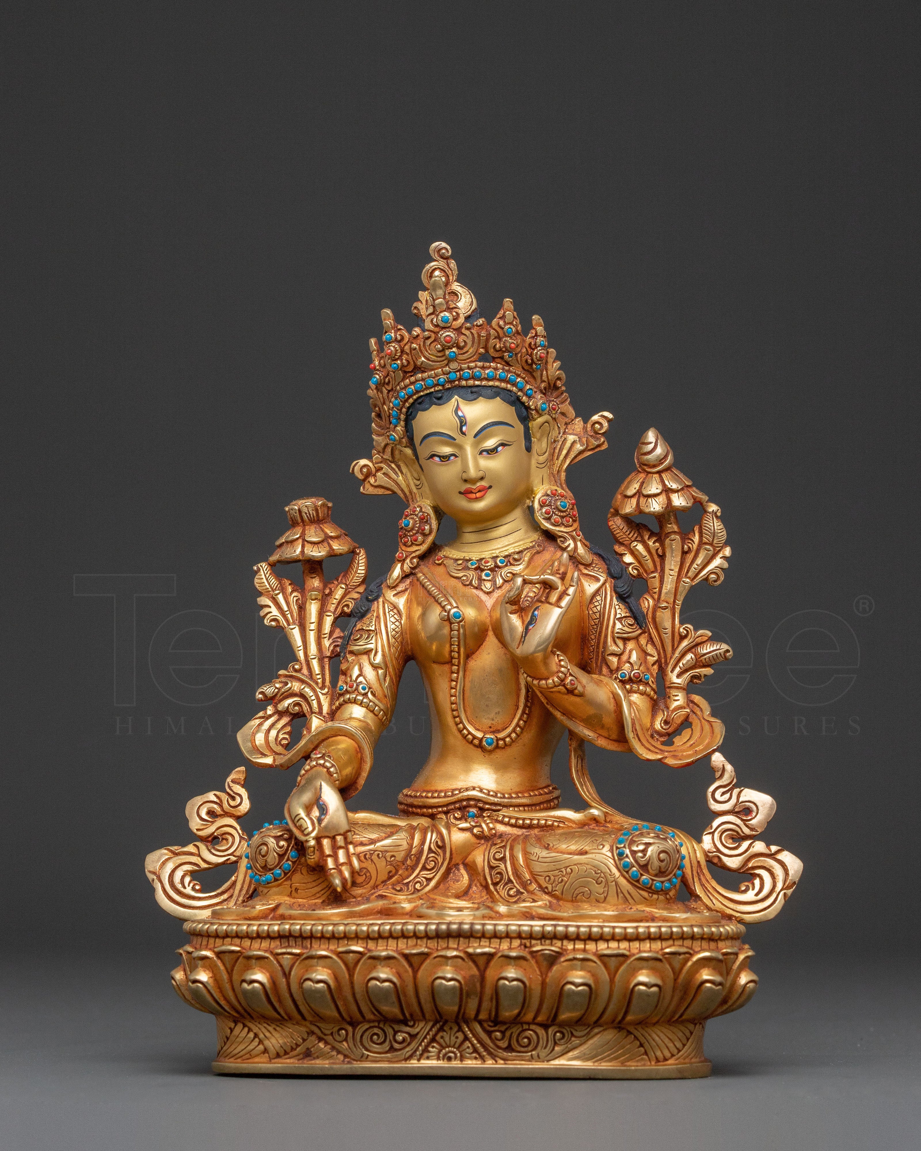 White Tara Copper Handcrafted Statue | Serene Gilded Art
