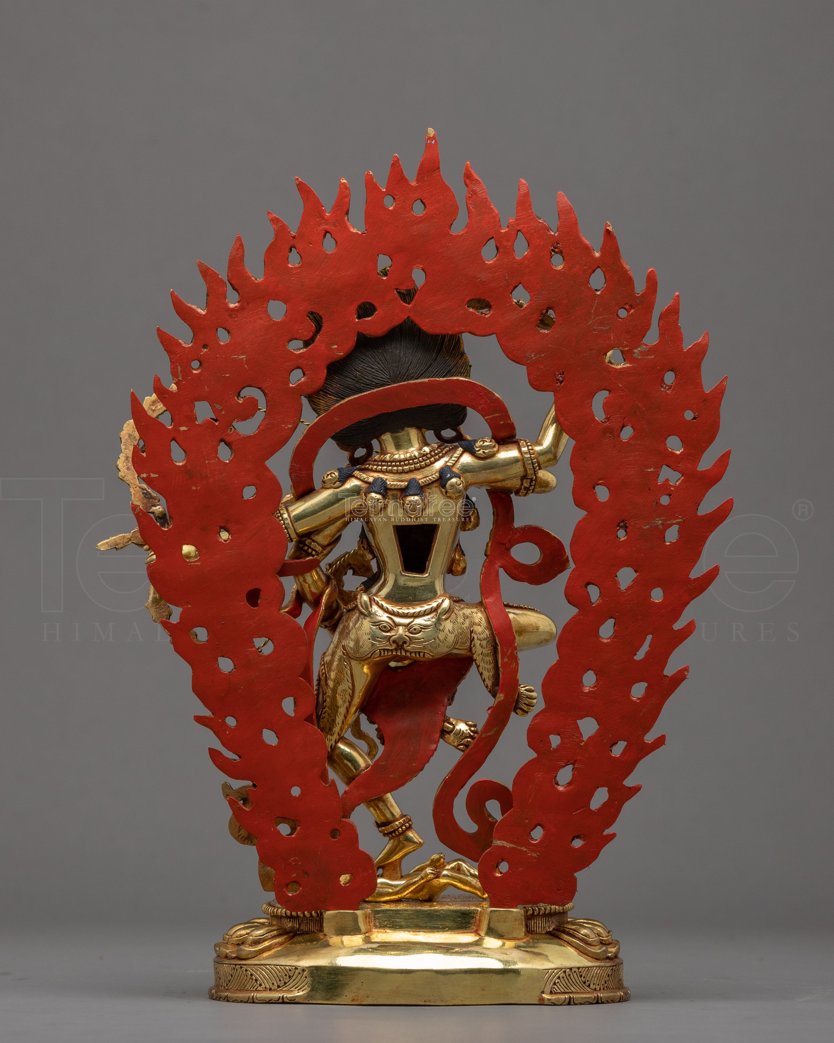 Hand-Carved Kurukulle Sadhana Sculpture | Tibetan Dakini Kurukulla Gold Statue - Termatree