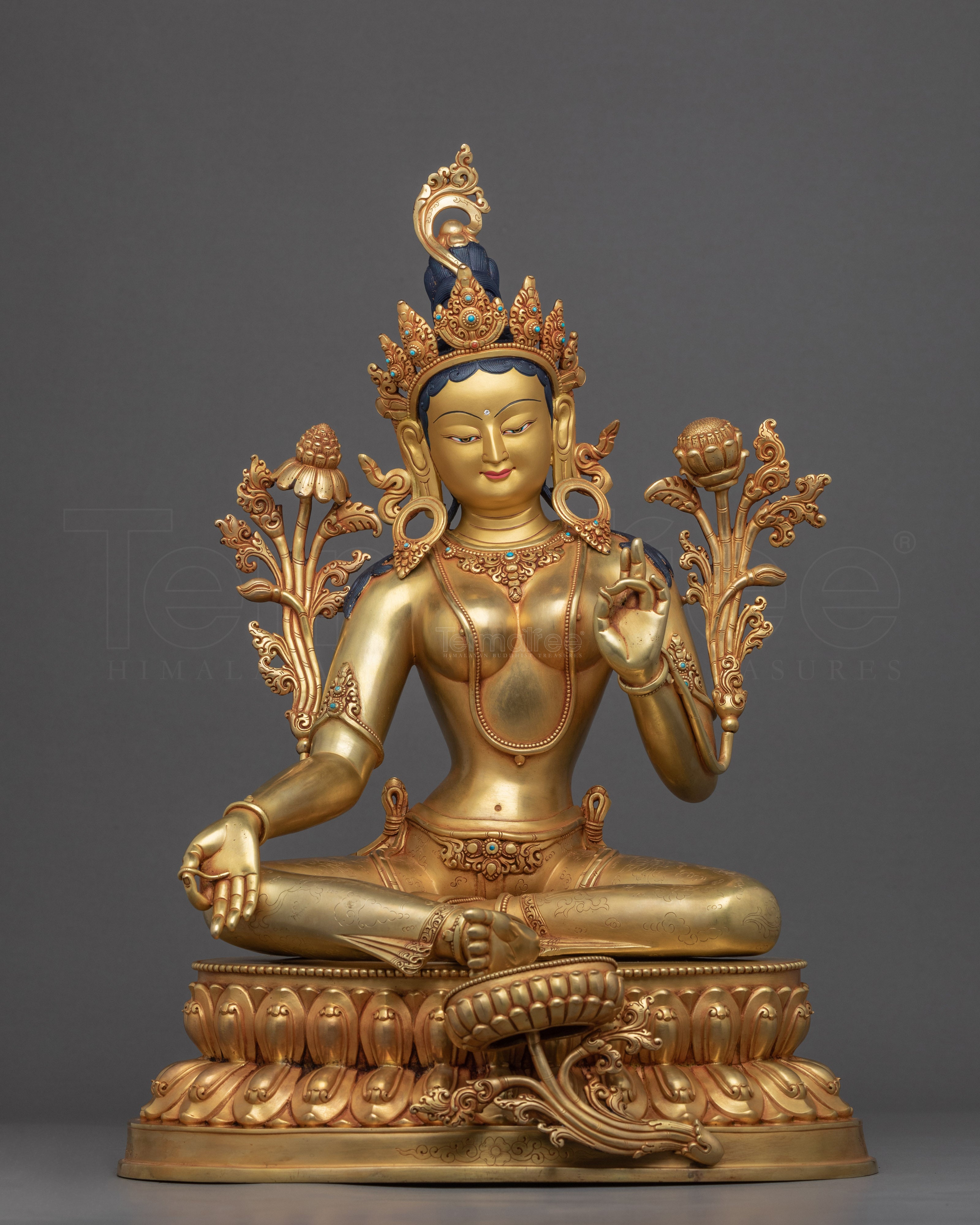 Green Tara Mother Of All Buddhas Sculpture | Gold Gilded Mother Tara Figurine For Mantra Practice - Termatree