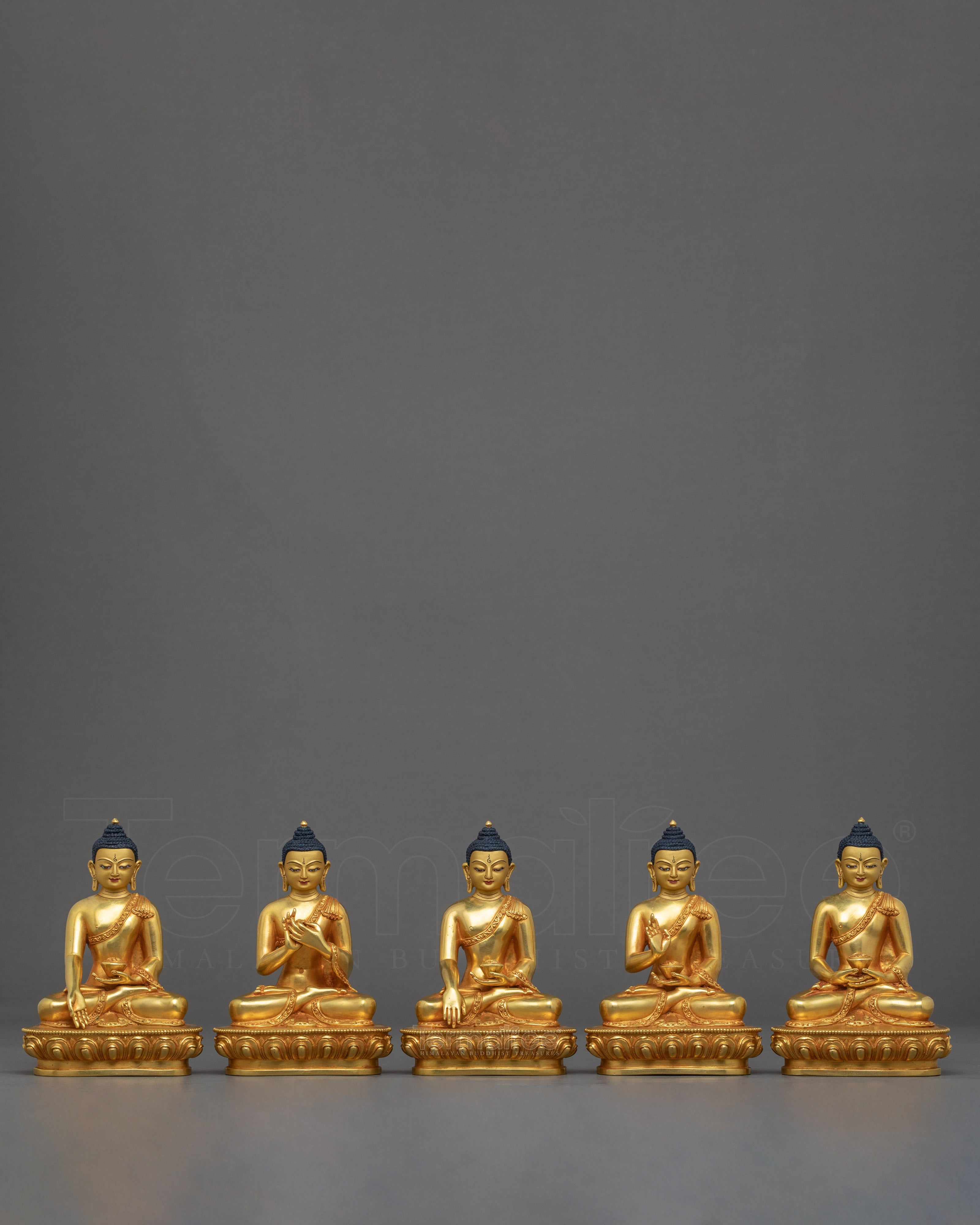 5 Dhyani Buddhas Statue Set | Gold Gilded Statue Set For Meditation