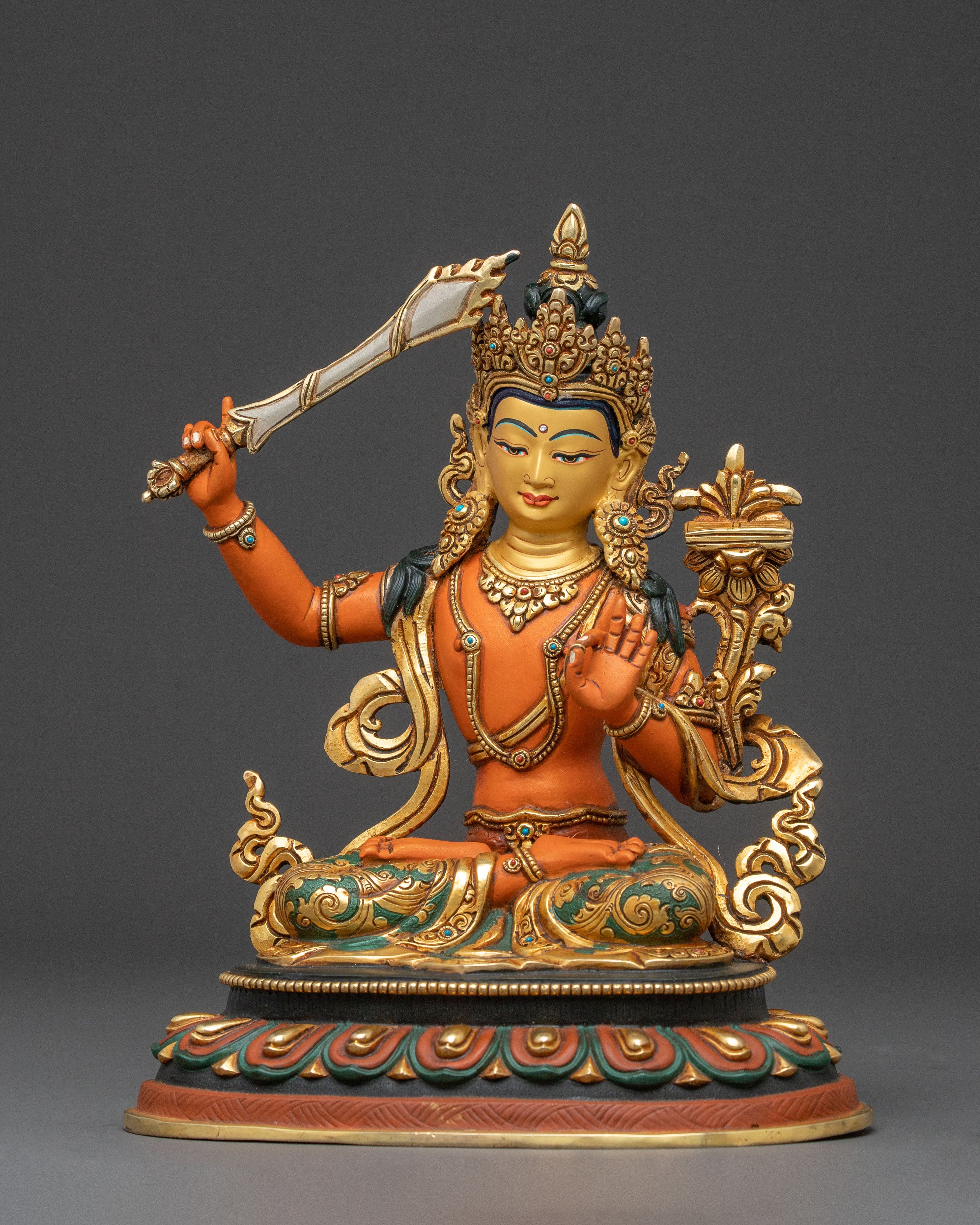 Manjushri Spiritual Statue | 24k Gold Gilded Serenity