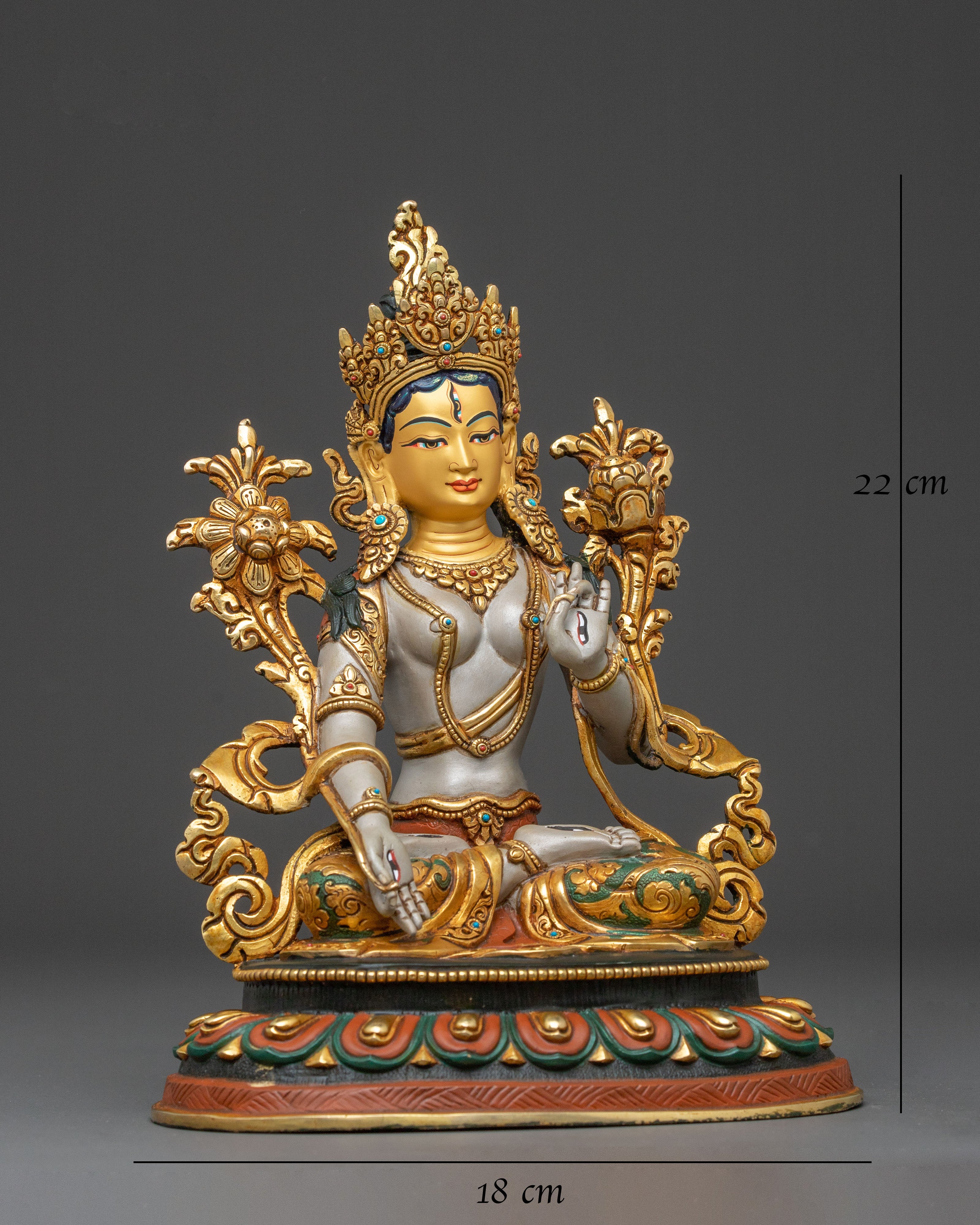 White Tara Statue | Golden Compassion Deity