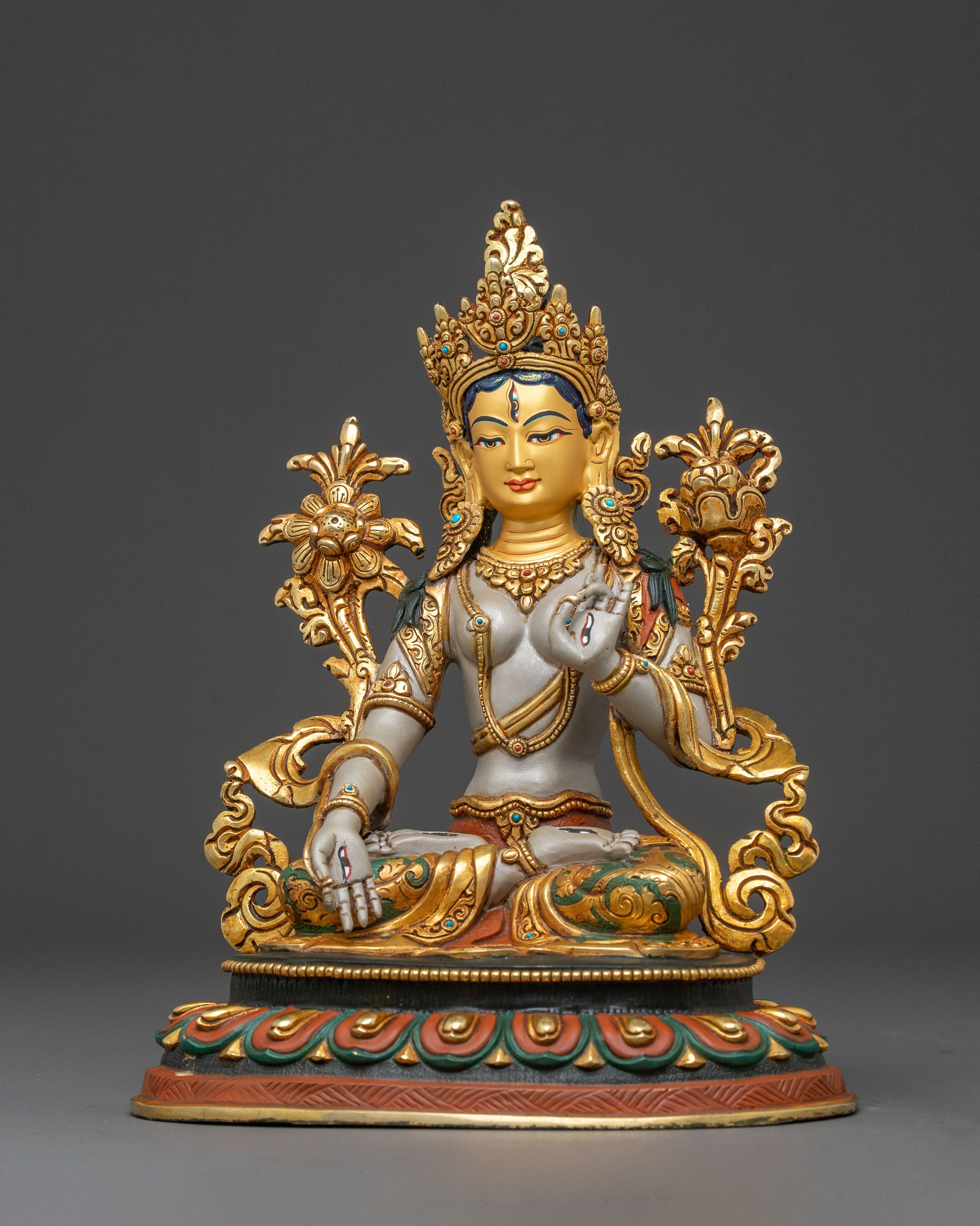 White Tara Statue | Golden Compassion Deity