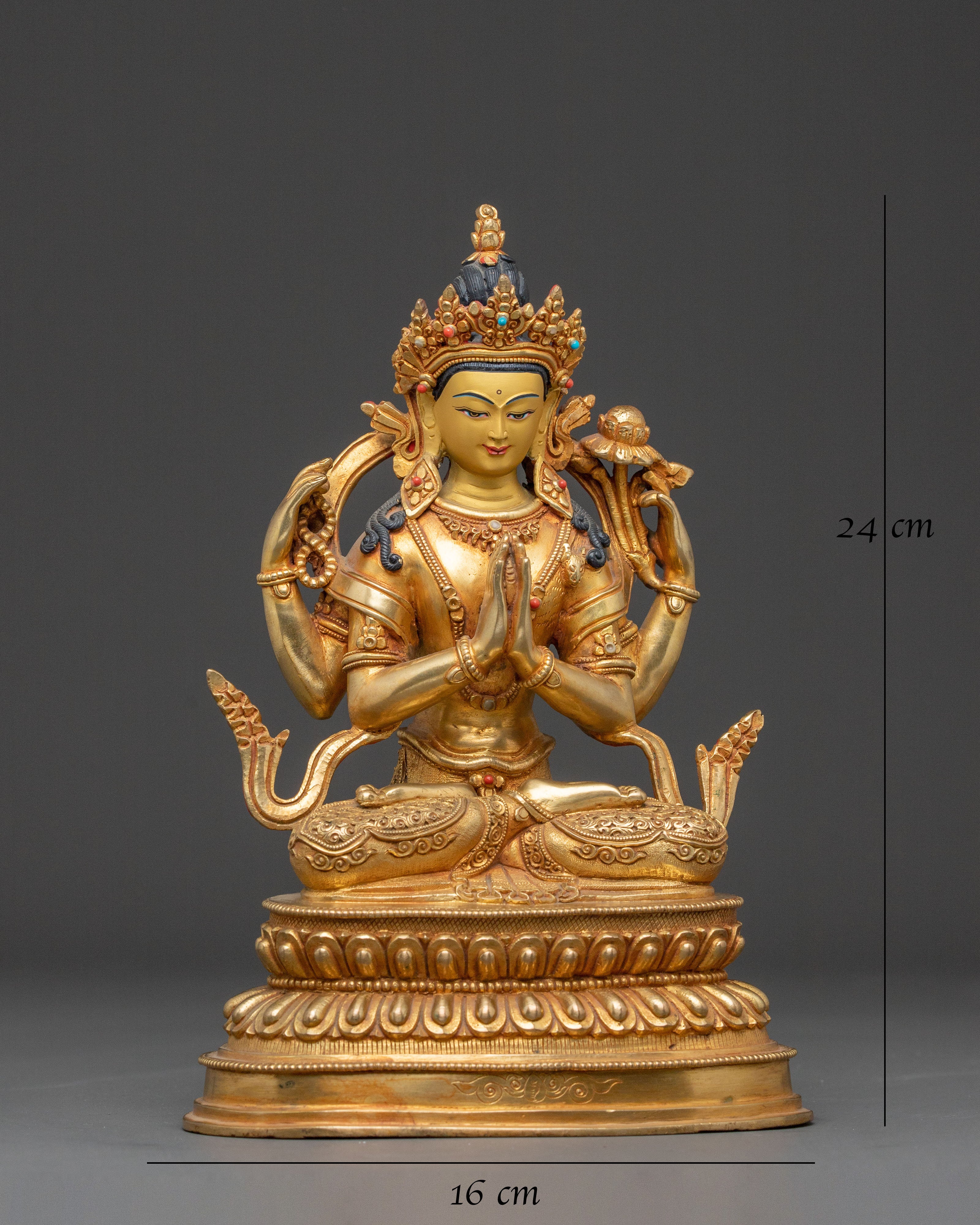 Chenrezig 24k Gold Gilded Statue | Meditational Decor
