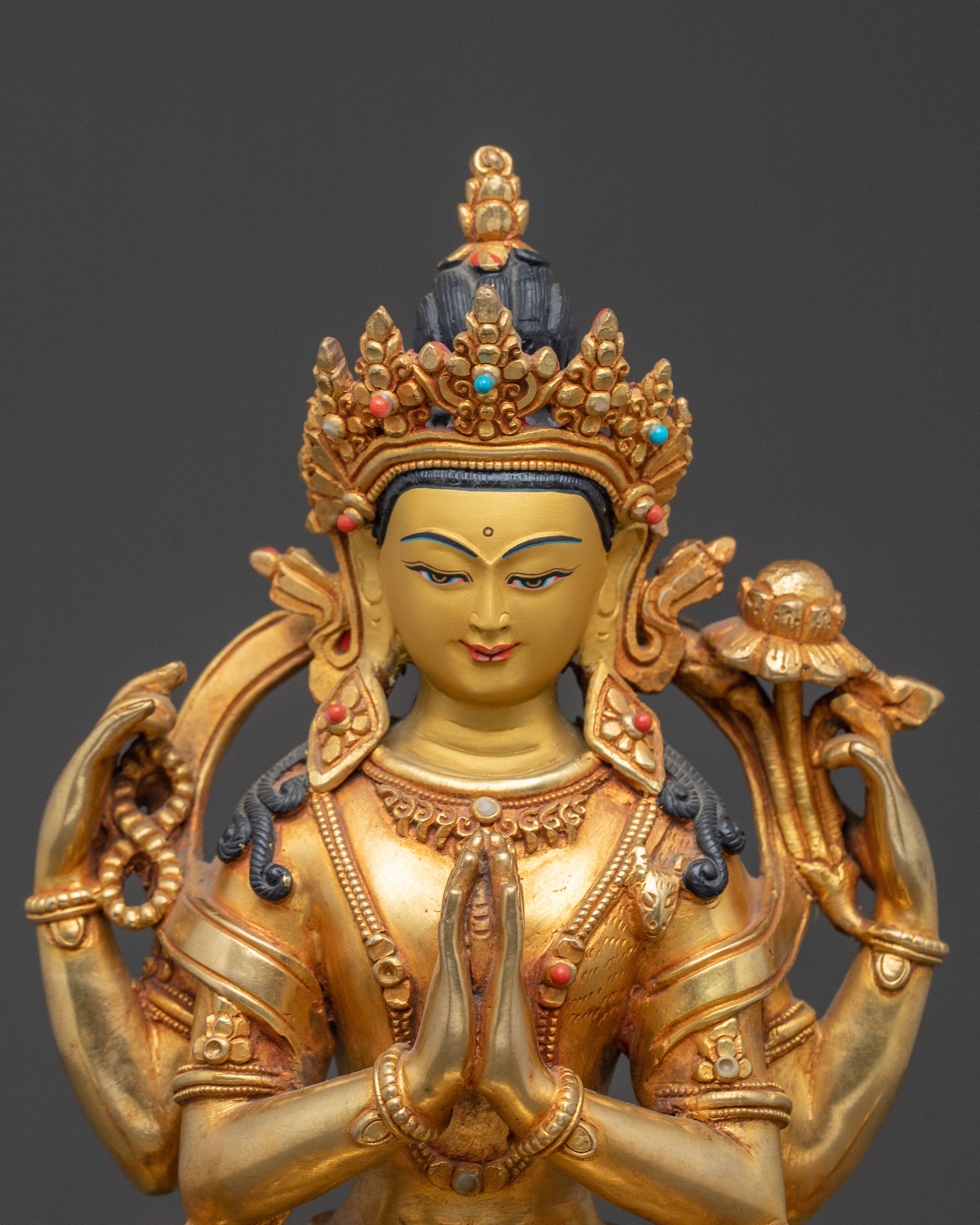 Chenrezig 24k Gold Gilded Statue | Meditational Decor