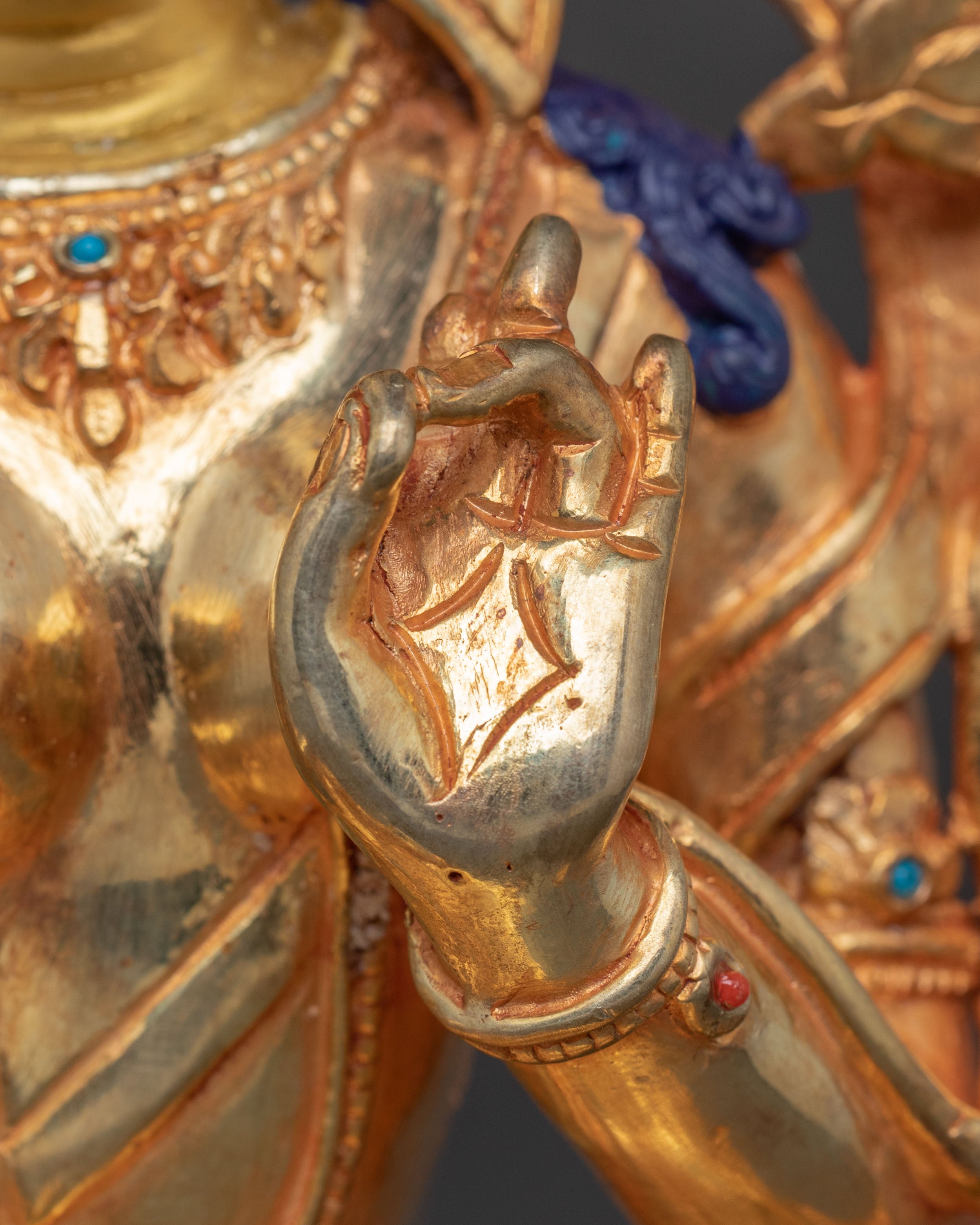Green Tara Handcrafted Spiritual Statue - 24K Gold Gilded Artistry