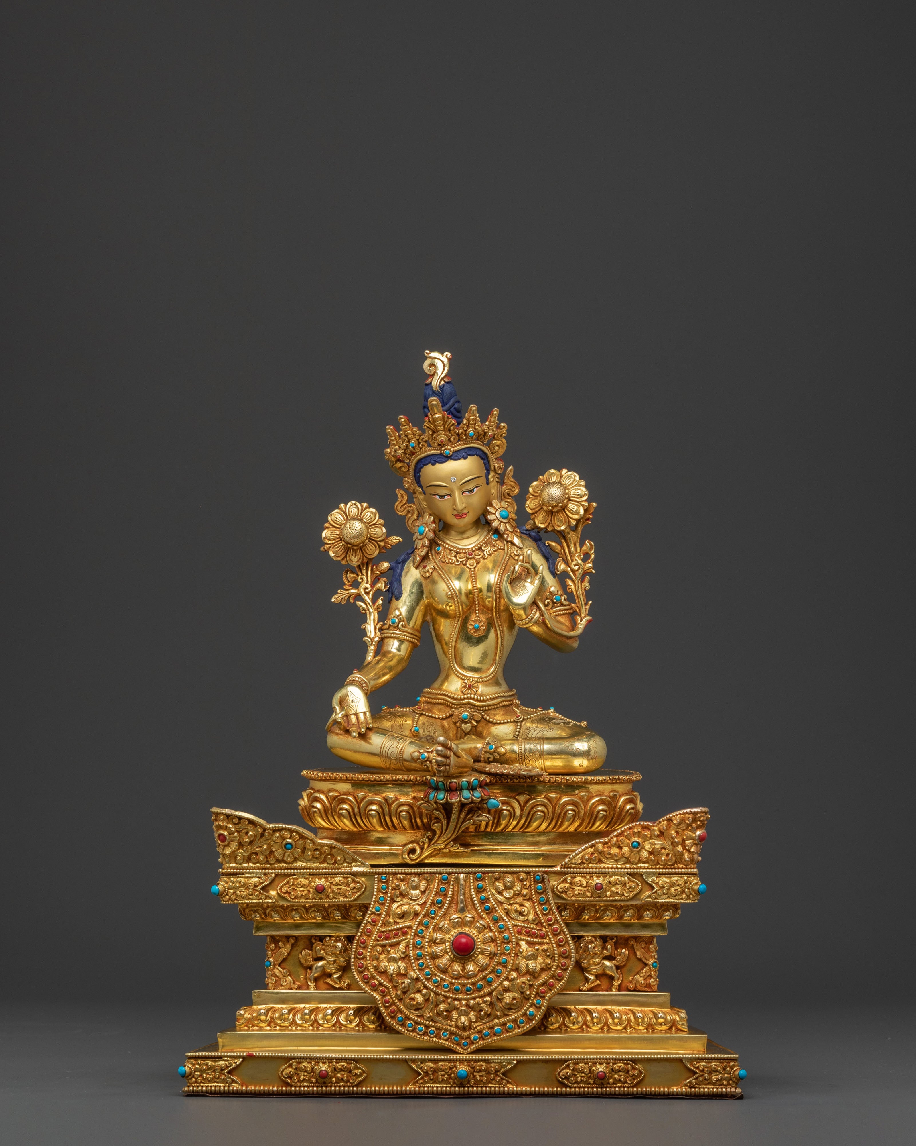Green Tara Statue On Throne | Sacred Altar Decor