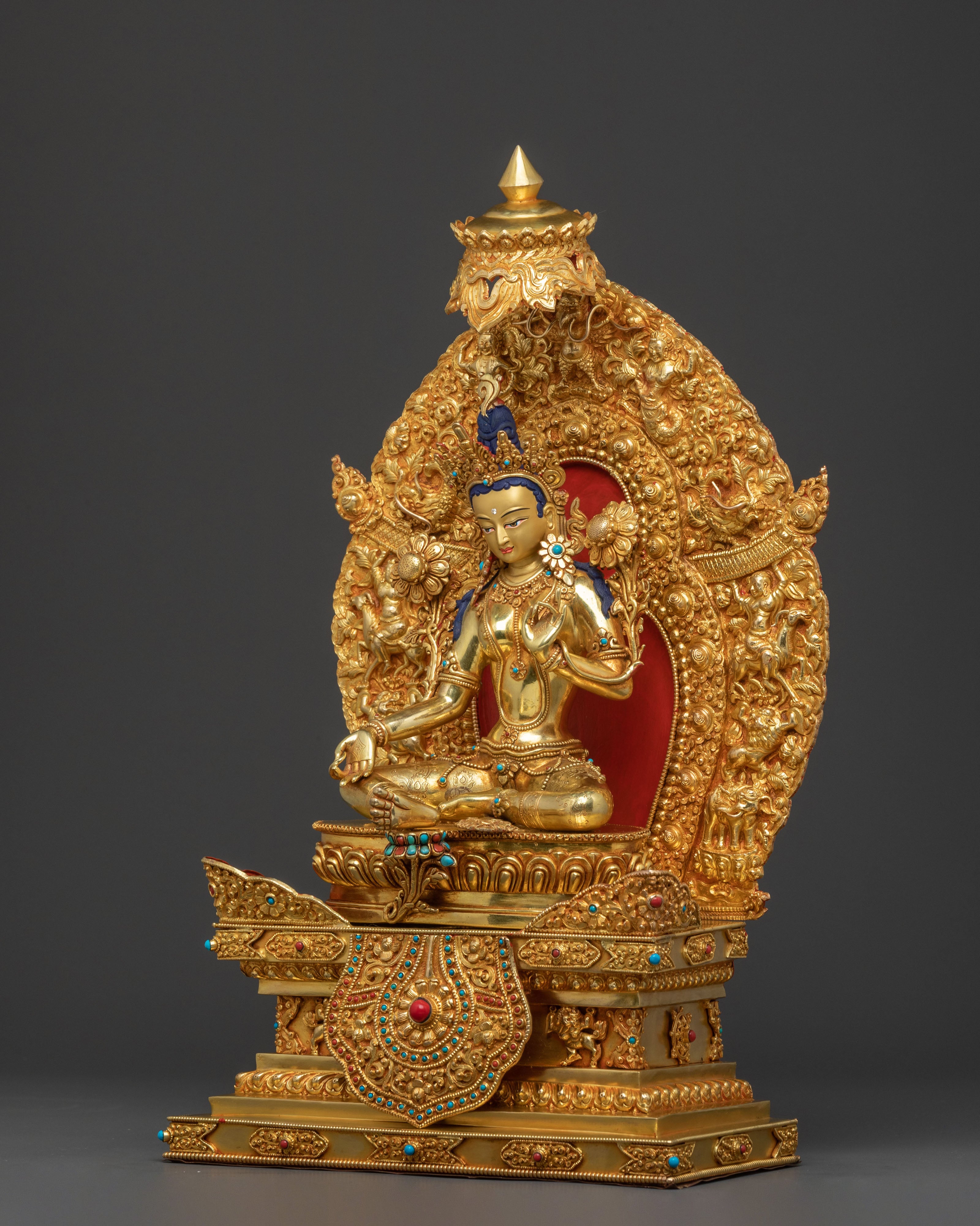 Green Tara Statue On Throne | Sacred Altar Decor