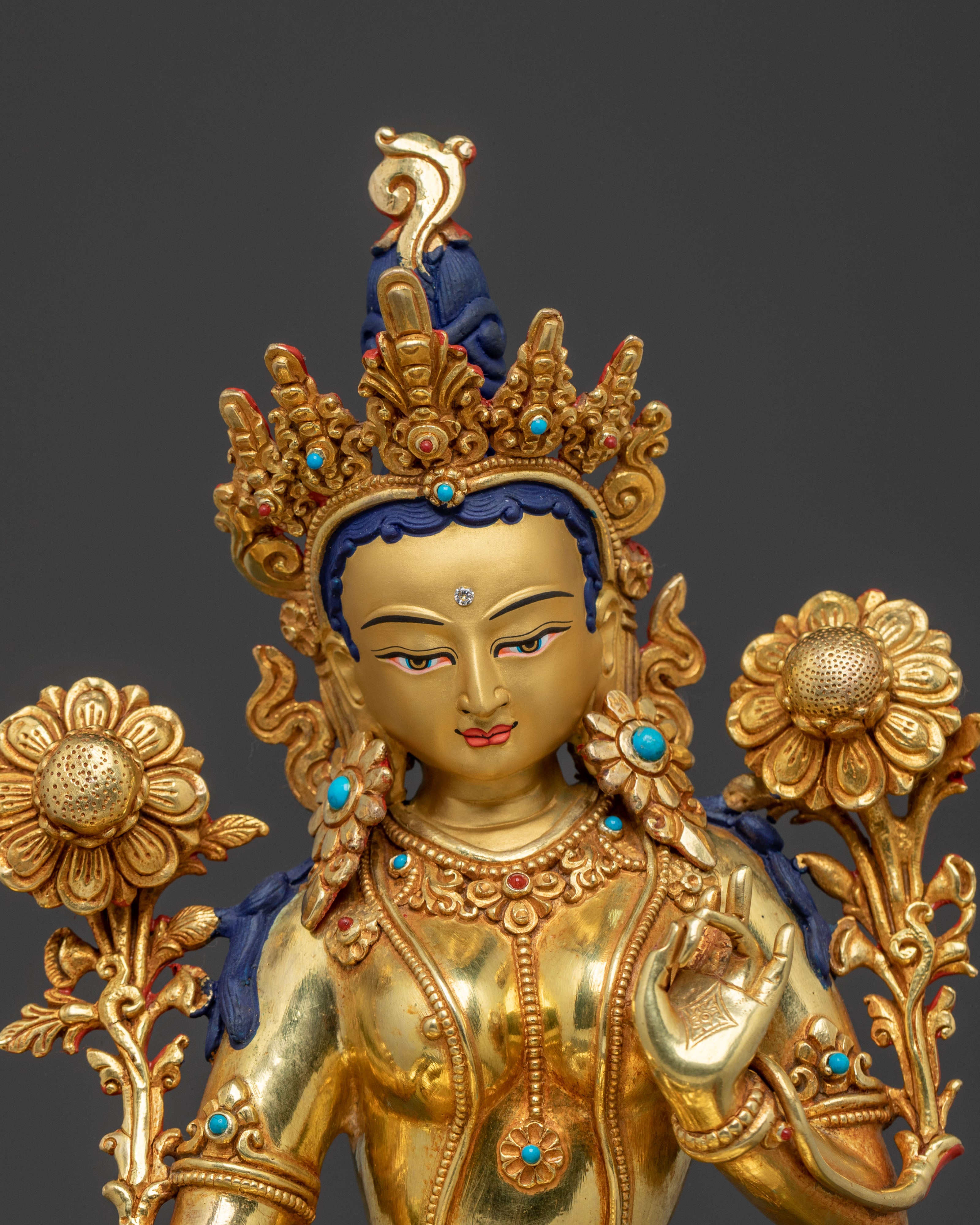 Green Tara Statue On Throne | Sacred Altar Decor