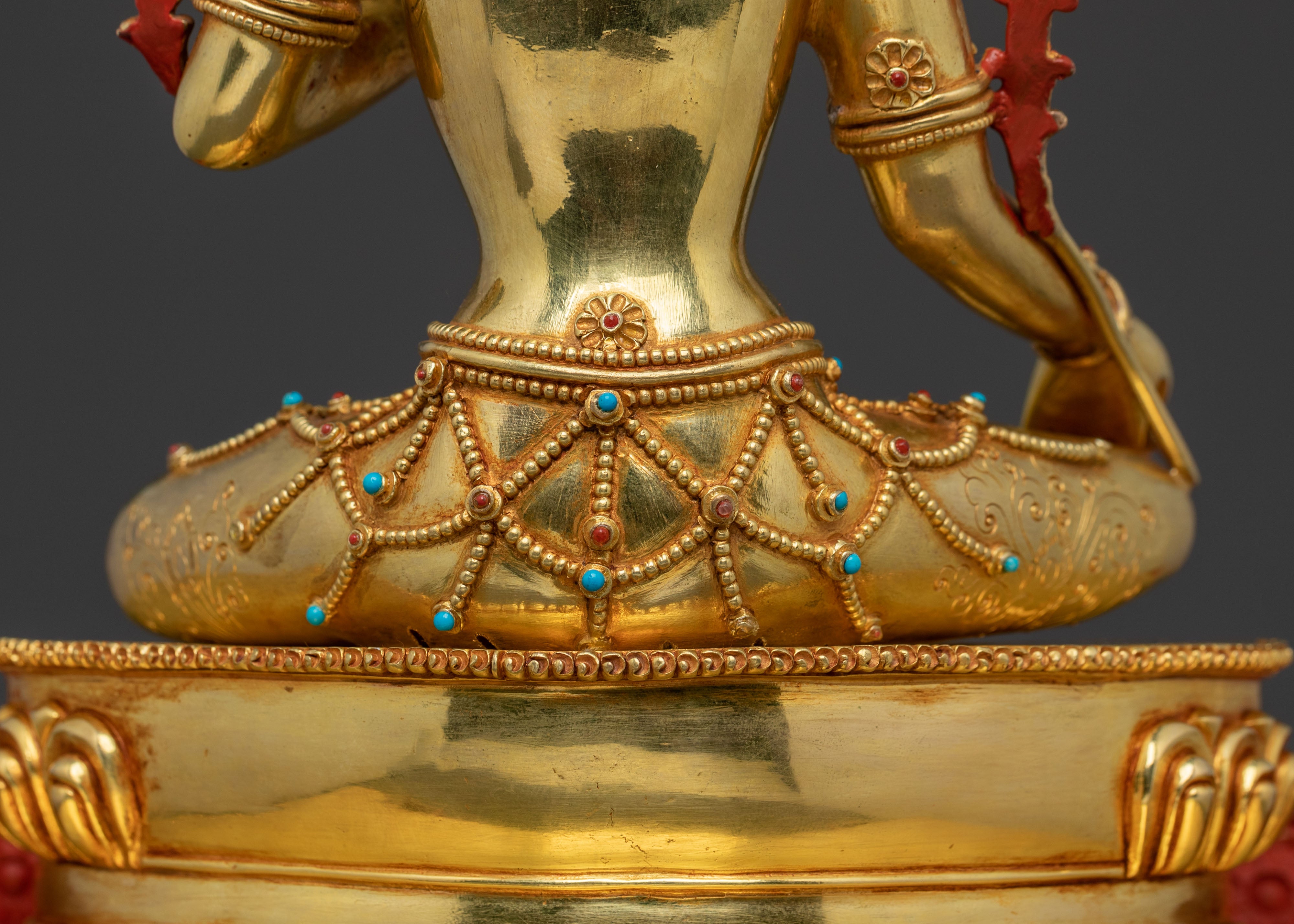 Green Tara Statue On Throne | Sacred Altar Decor