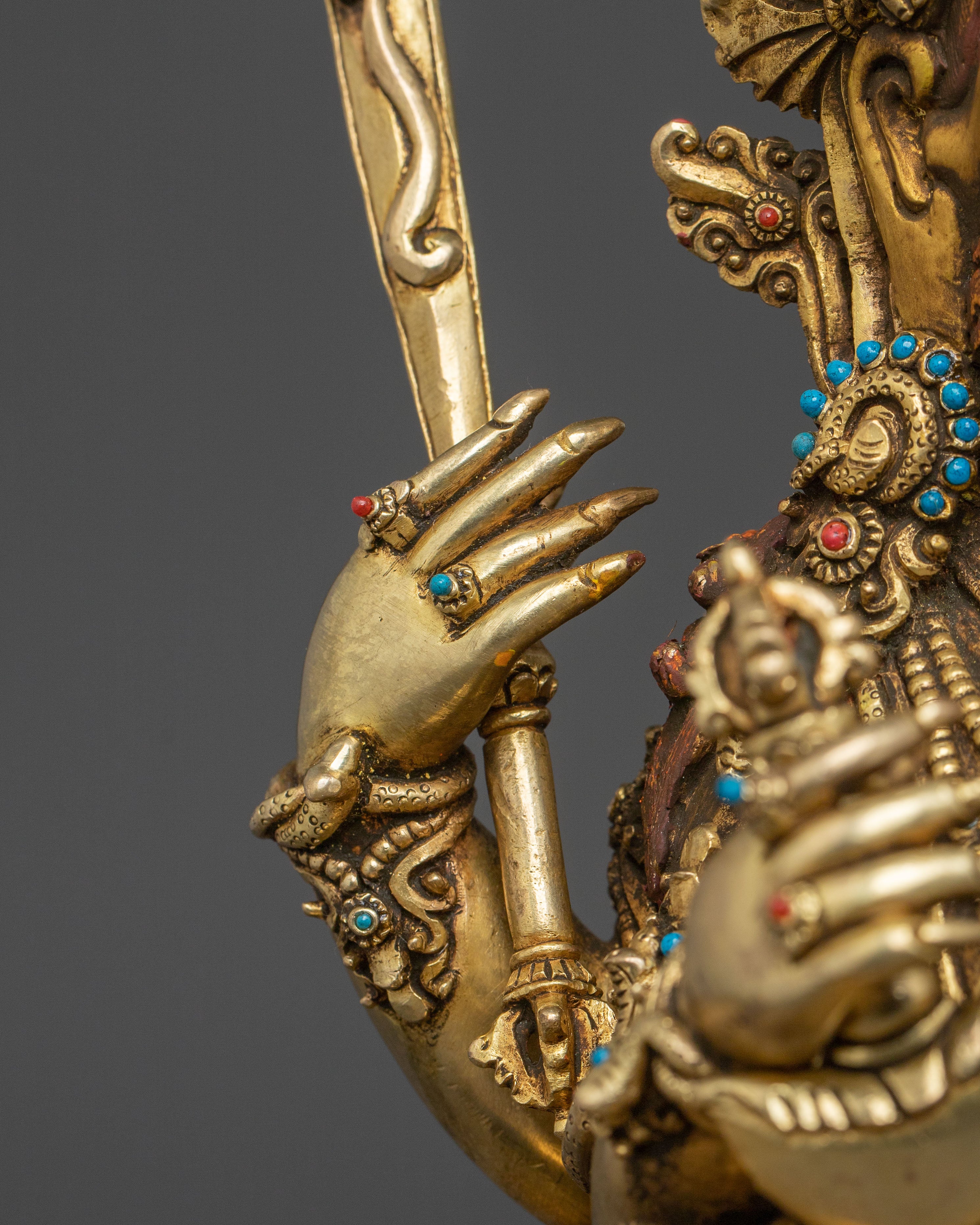 Chaturbhuja Mahakala Statue with Consort | Wrathful Protector
