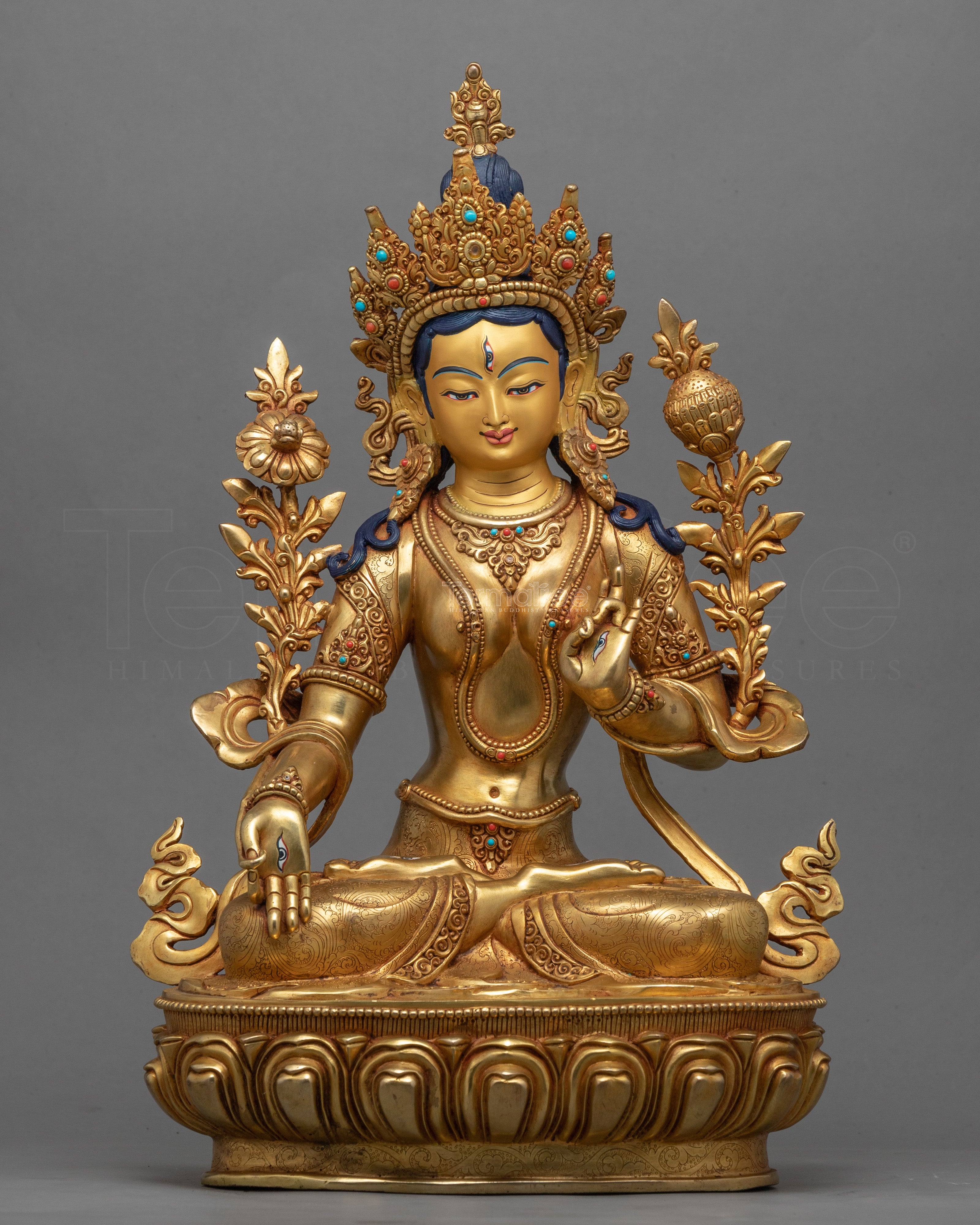 Gold-Gilded White Tara Figurine | Traditionally Hand-Carved Buddhist Deity - Termatree