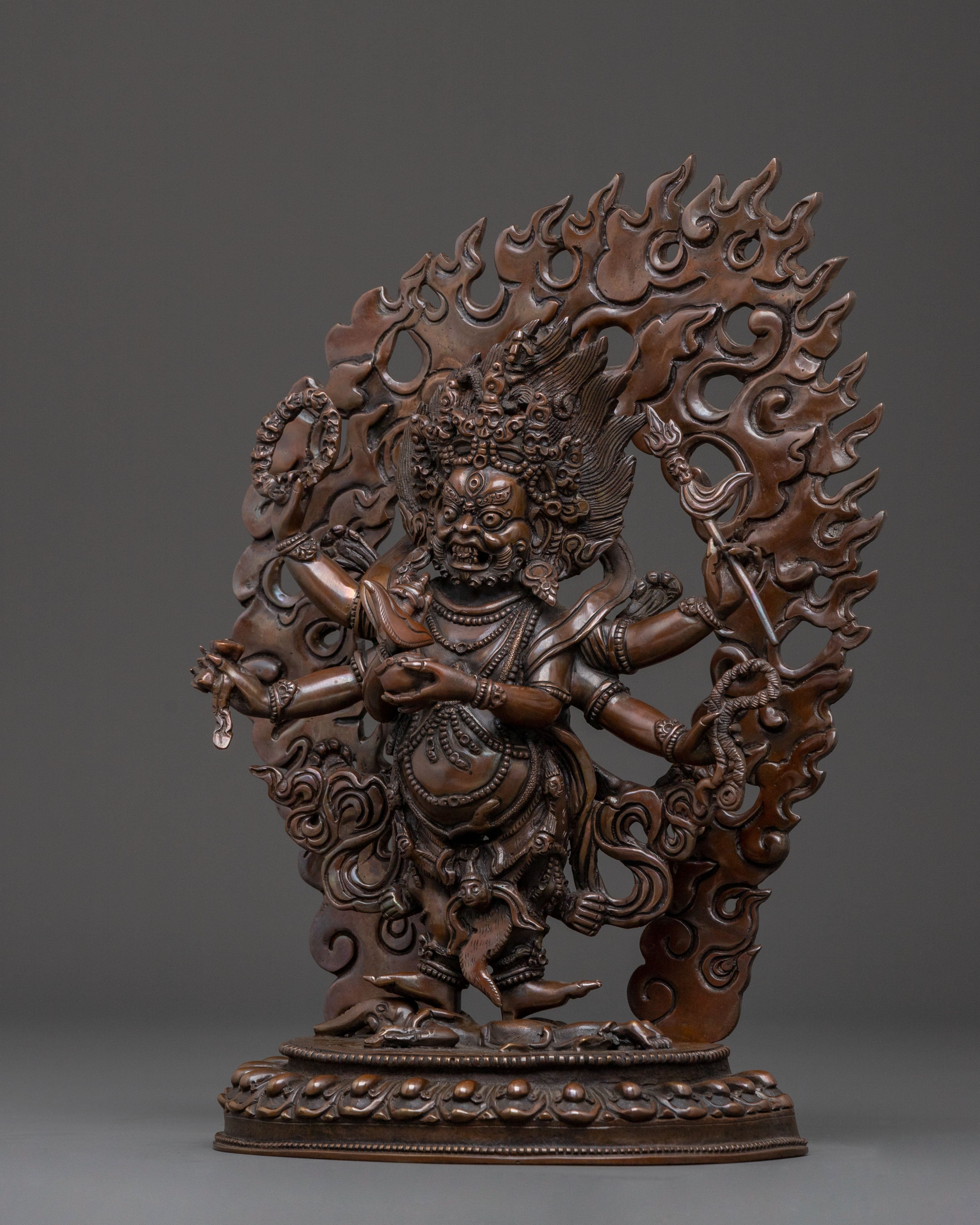 Shadbhuja Mahakala Oxidized Statue | Fierce Protector of the Dharma