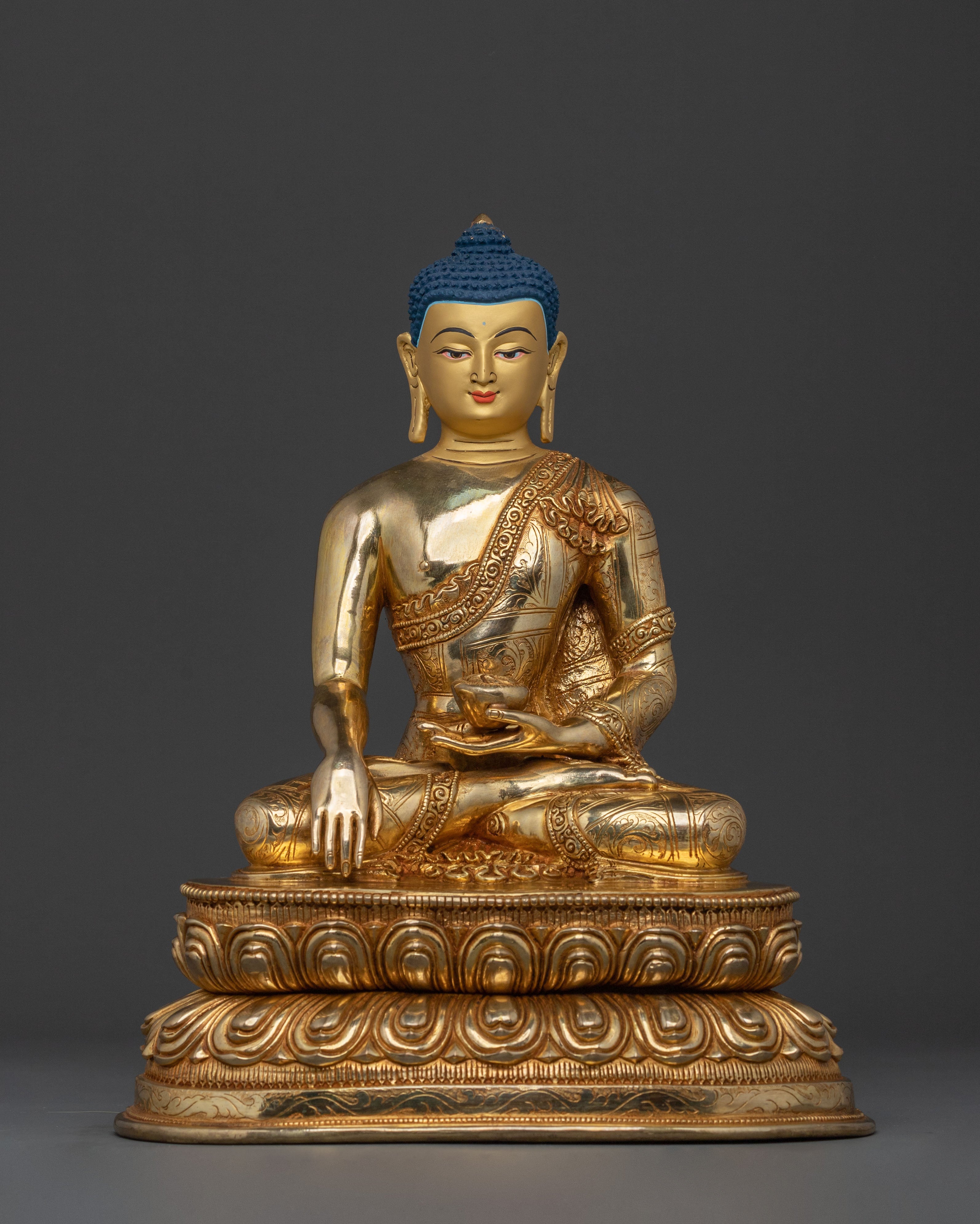 Shakyamuni Buddha Golden Statue for Altar: 24K Gold Gilded