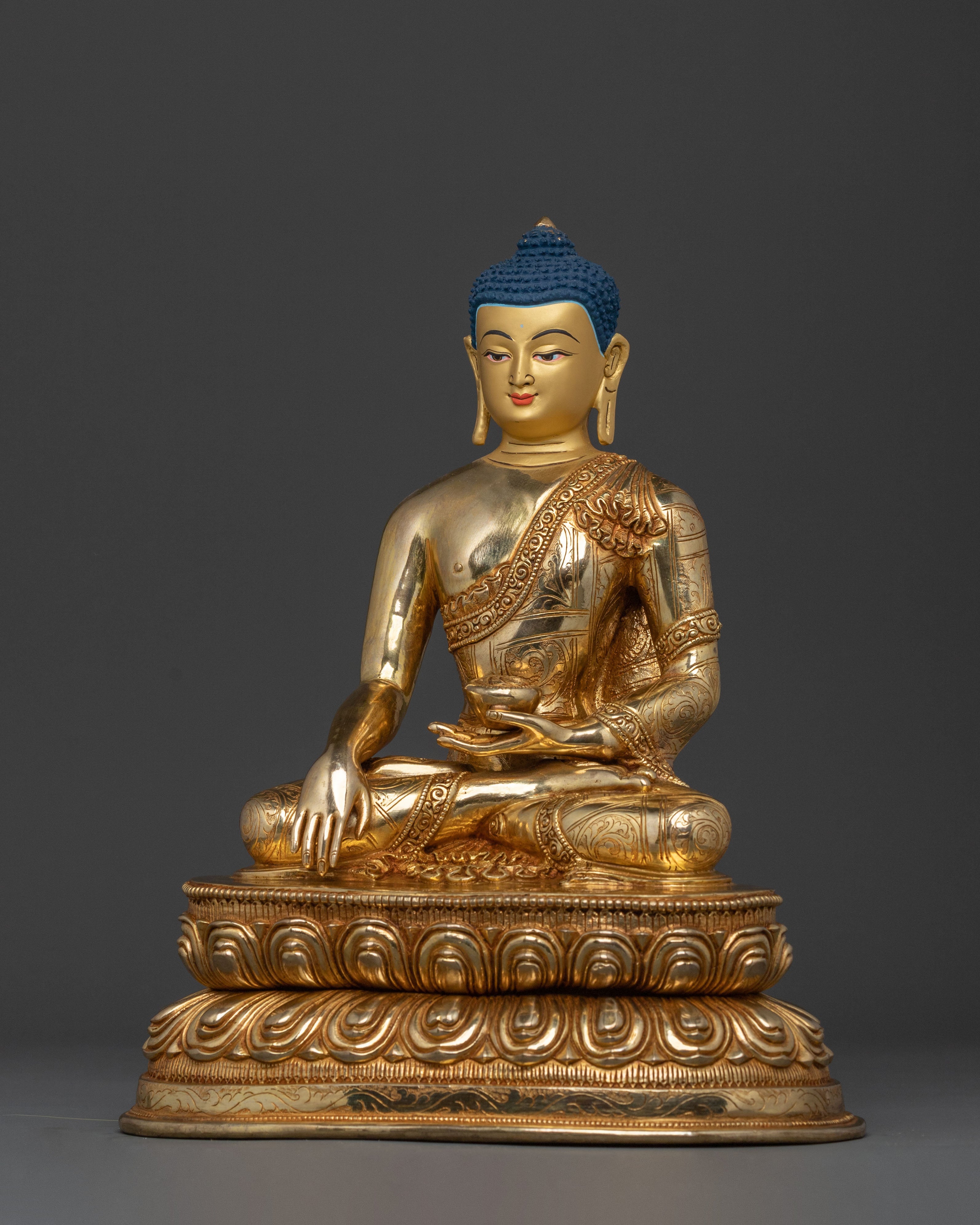 Shakyamuni Buddha Golden Statue for Altar: 24K Gold Gilded