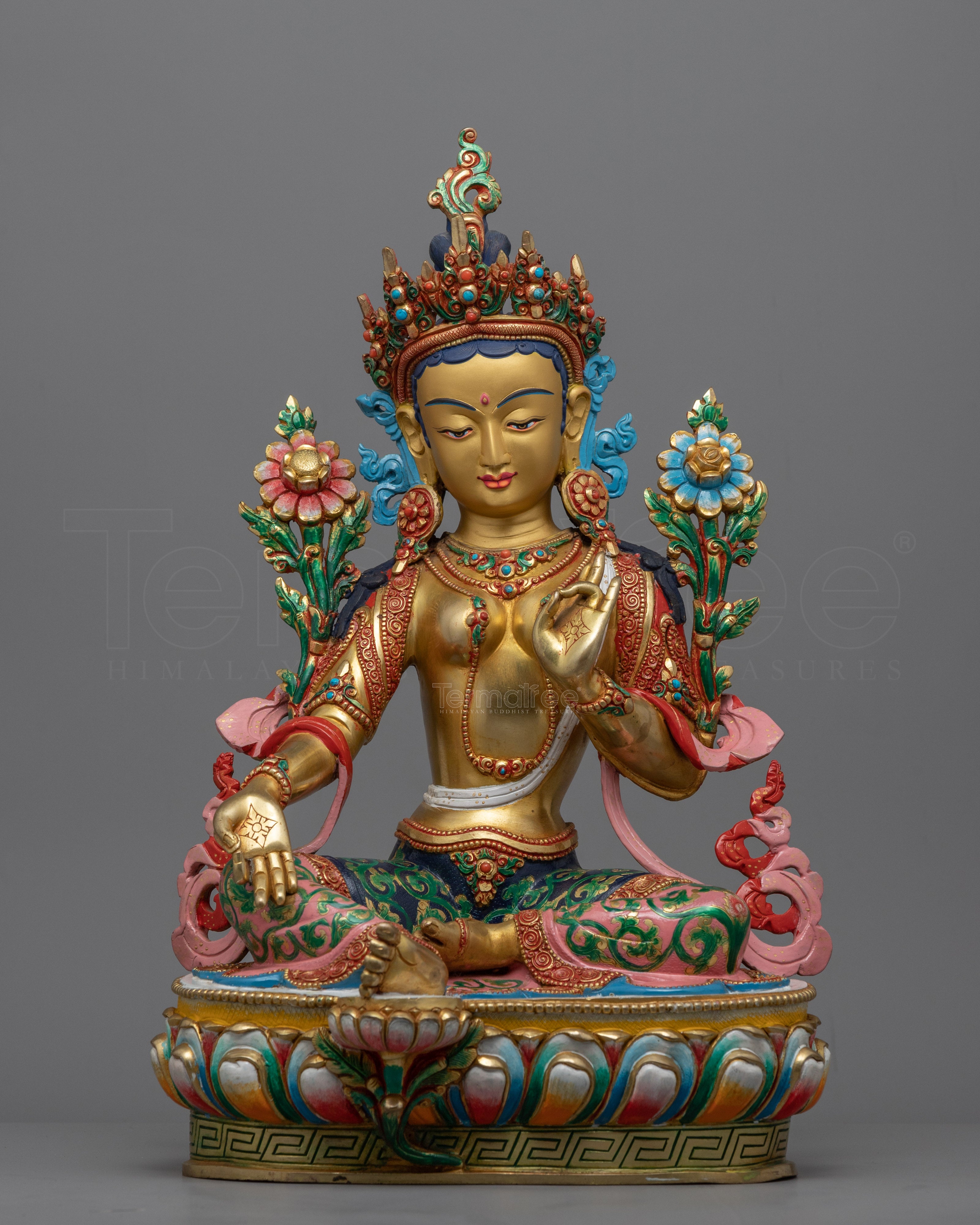 Nepali Princess Tara Gold Statue | Traditional Himalayan Green Tara Sculpture - Termatree