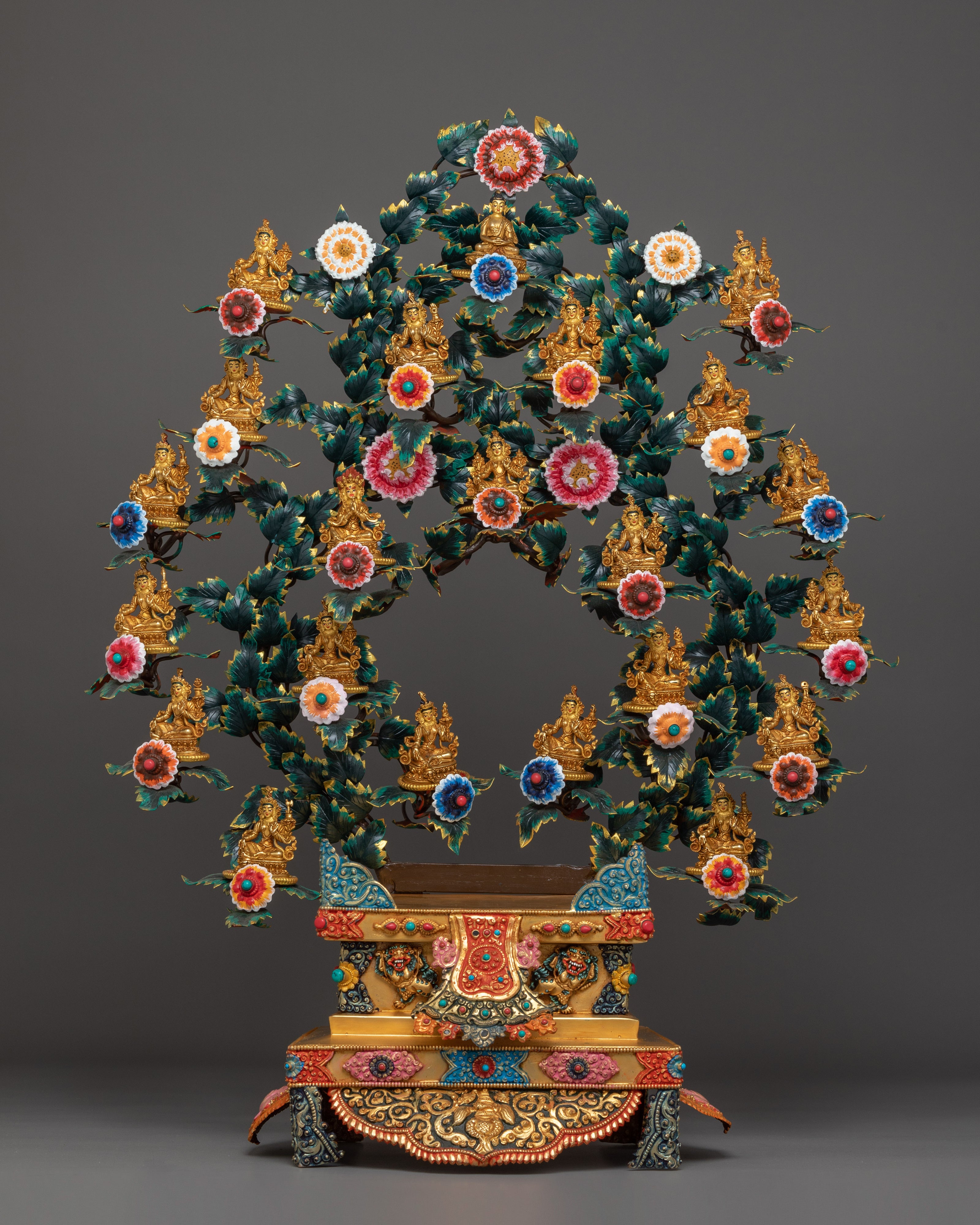 Magnificent 21 Tara statue set | 24K Gold Gilded with Handcarved Gemstones Statue Set
