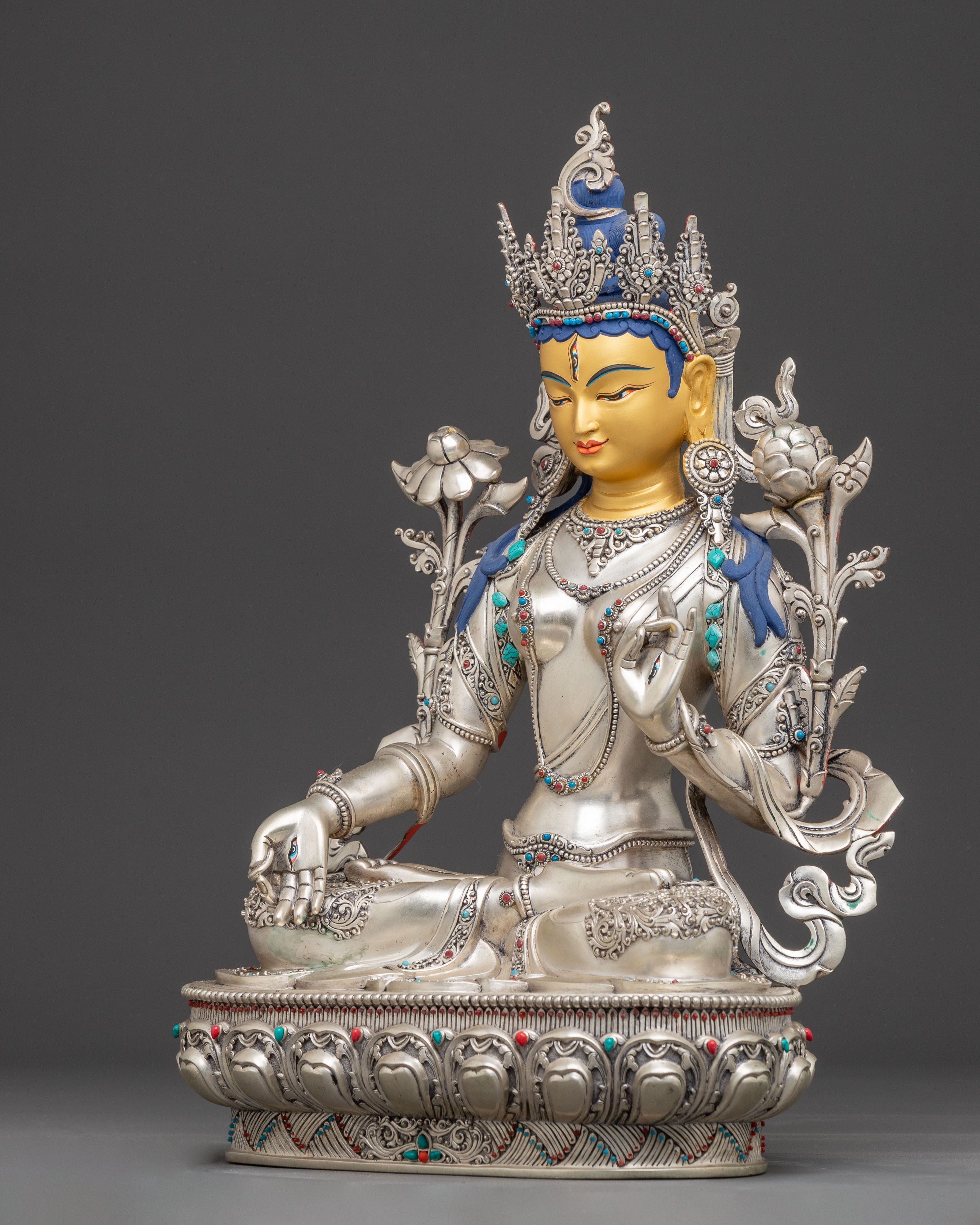 Silver White Tara Figurine: Tibetan Healing Deity | Meditation & Altar Decor