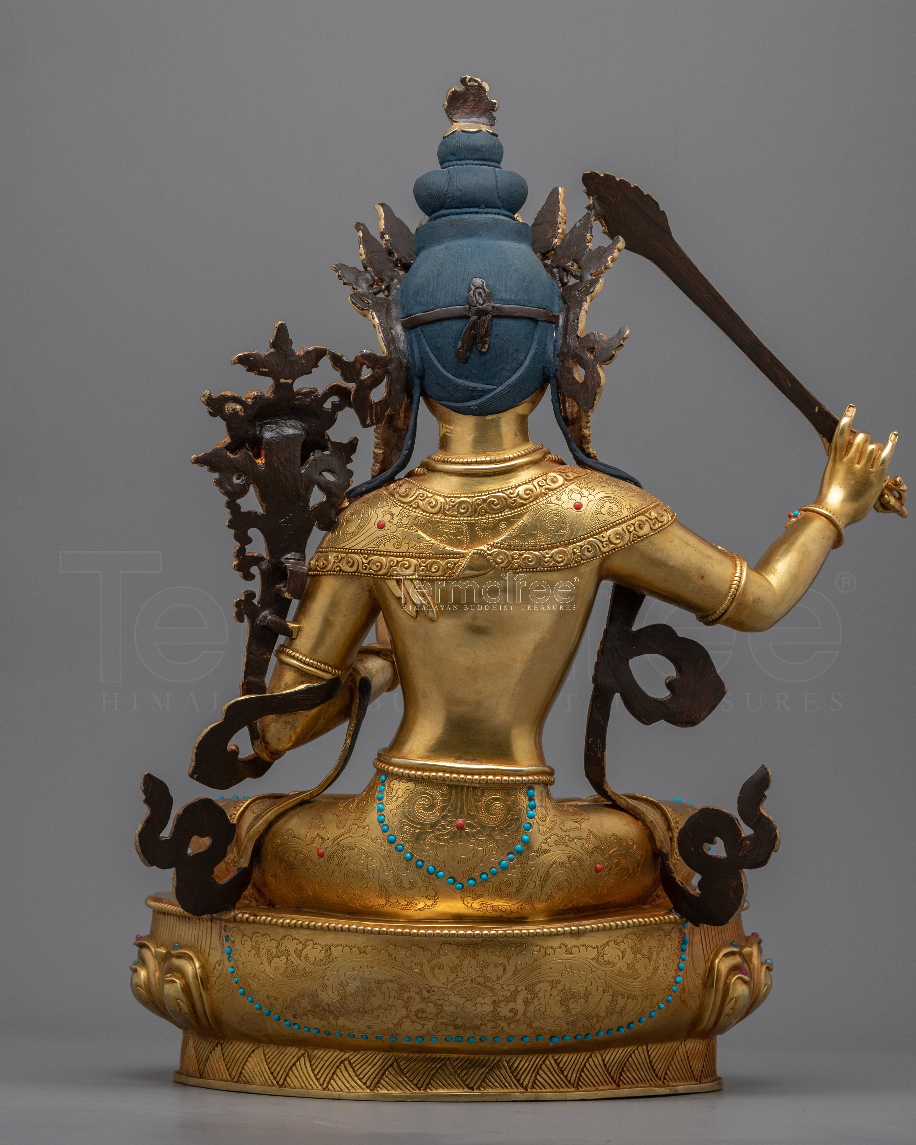 Gold Statue For Buddha Wisdom Shakti Power | Hand-Carved Buddhist Deity Sculpture