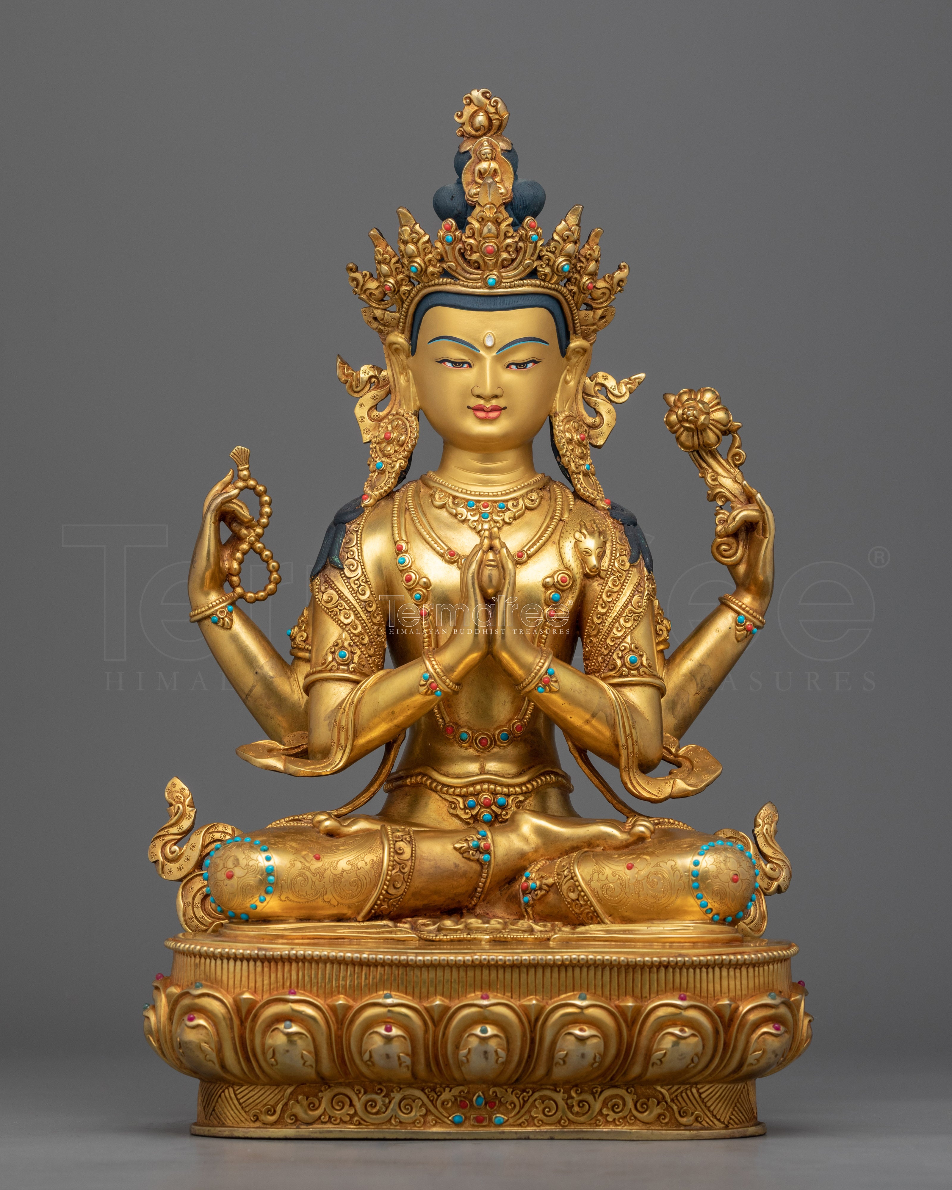 Traditionally Hand-Crafted Statue For Chenrezig Puja | Hand-Carved Buddhist Deity Sculpture