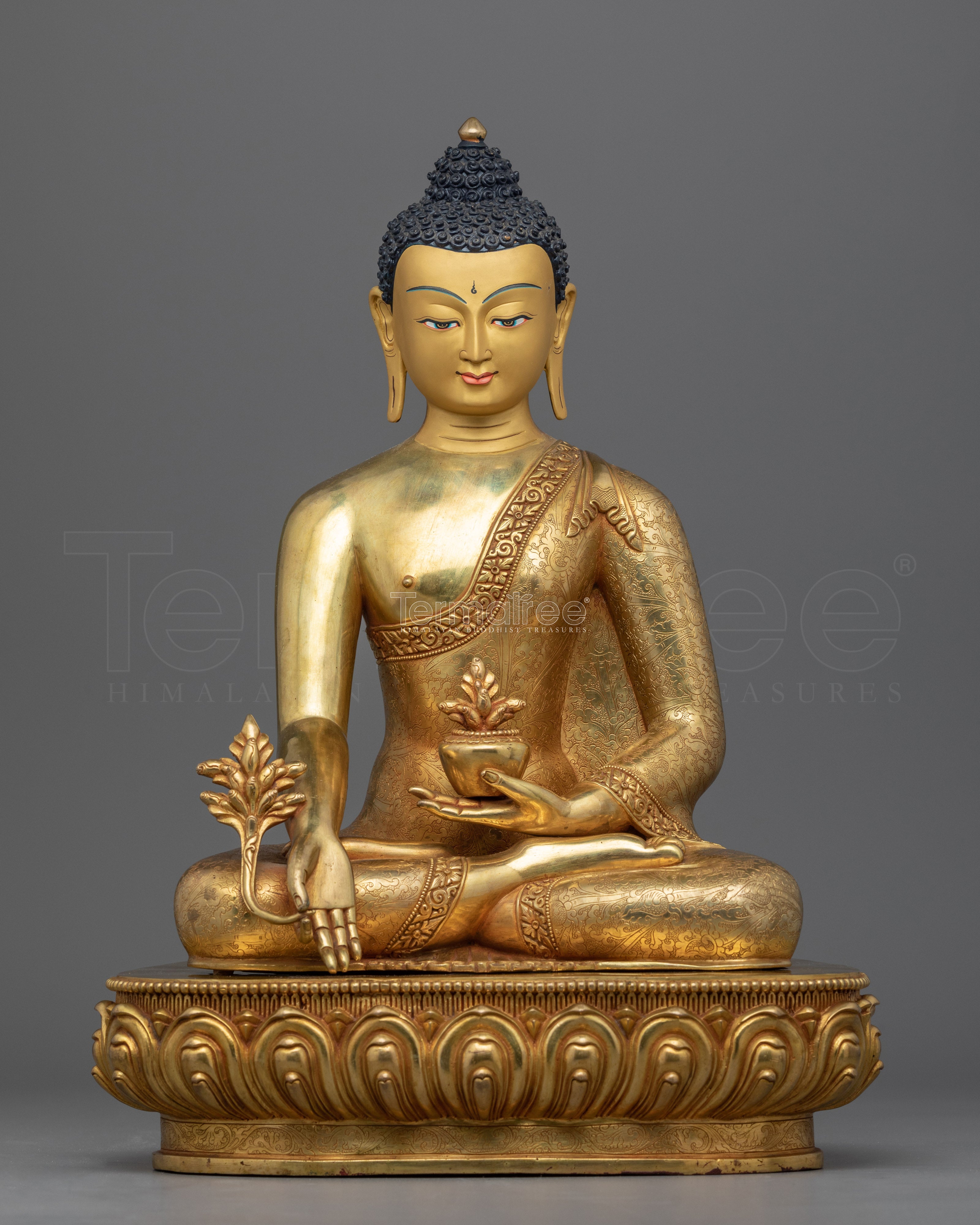 24K Gold-Gilded Blue Buddha Healing Statue | Buddhist Healing Medicine Buddha Figurine