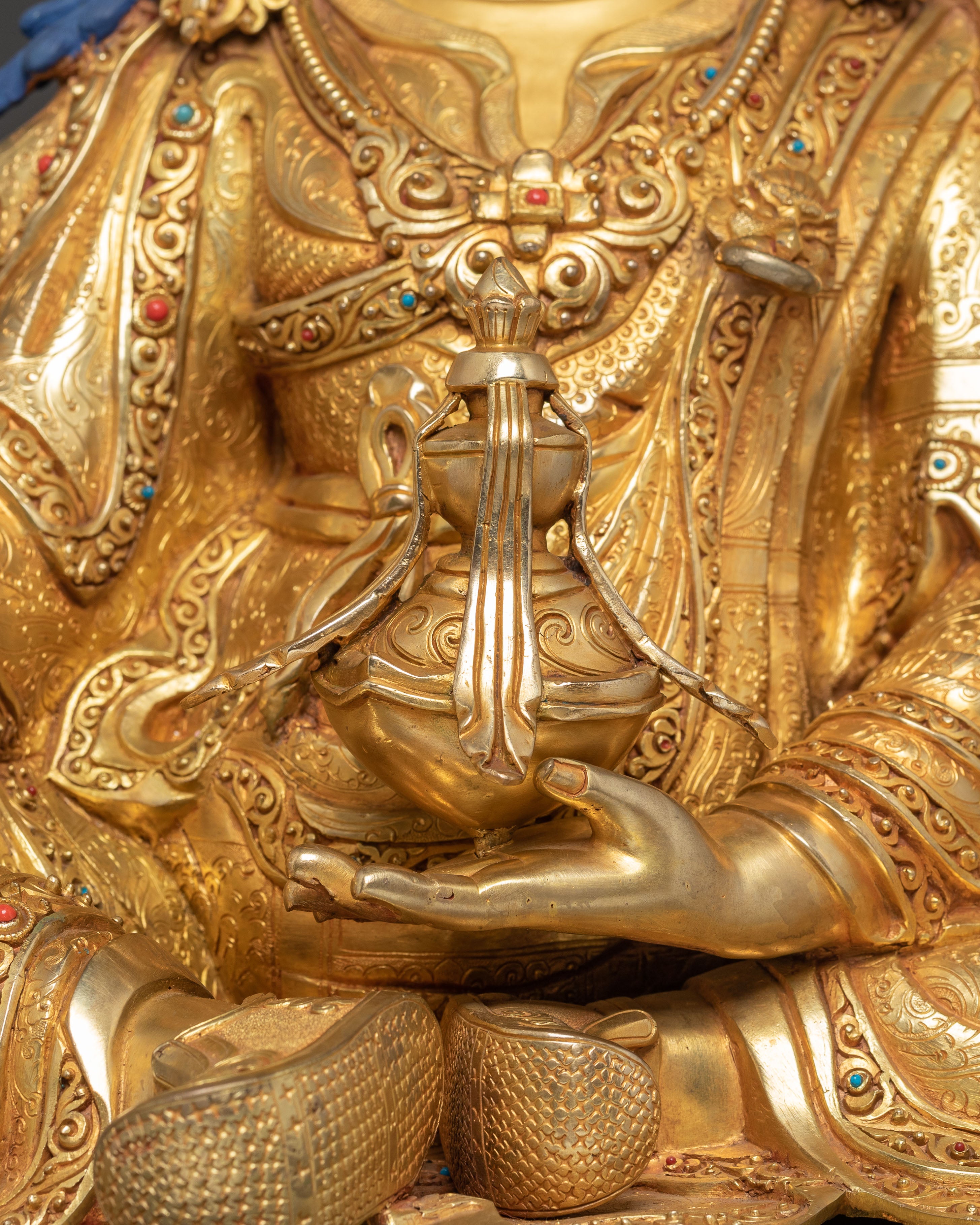 Handmade Golden Statue of Guru Rinpoche Lotus Born Guru