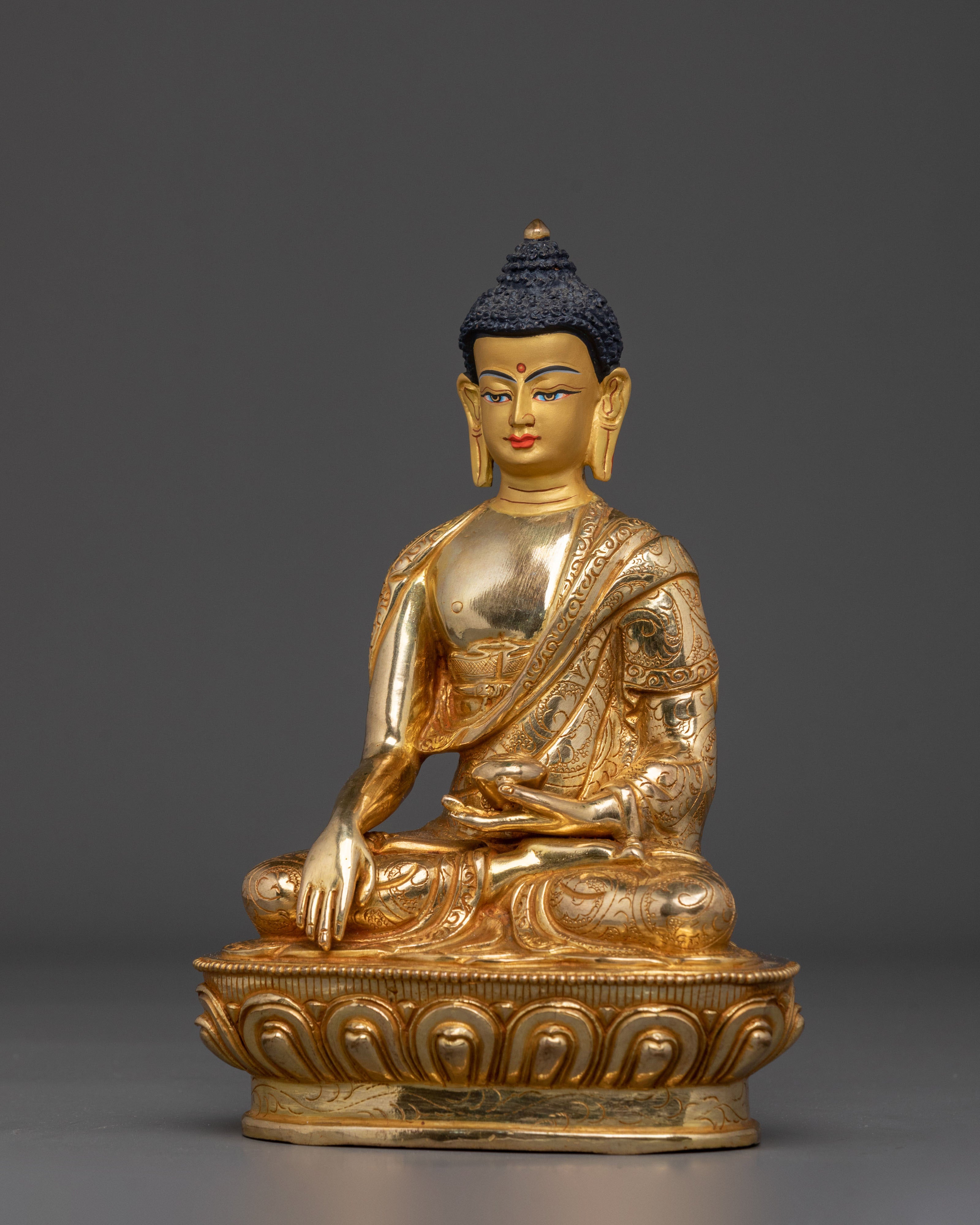 Shakyamuni Buddha Golden Statue: 24K Gold Gilded Copper